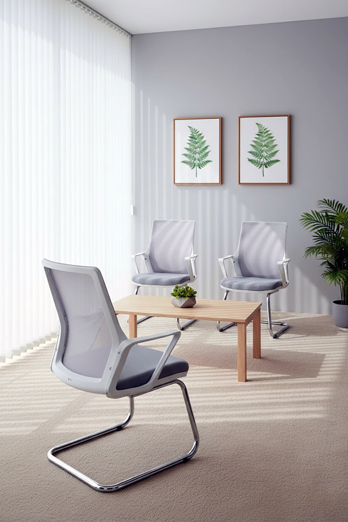 Ofisbazaar Alf Beyaz Fileli Misafir Koltuğu | Ergonomik Toplantı ve Bekleme Koltuğu Gri