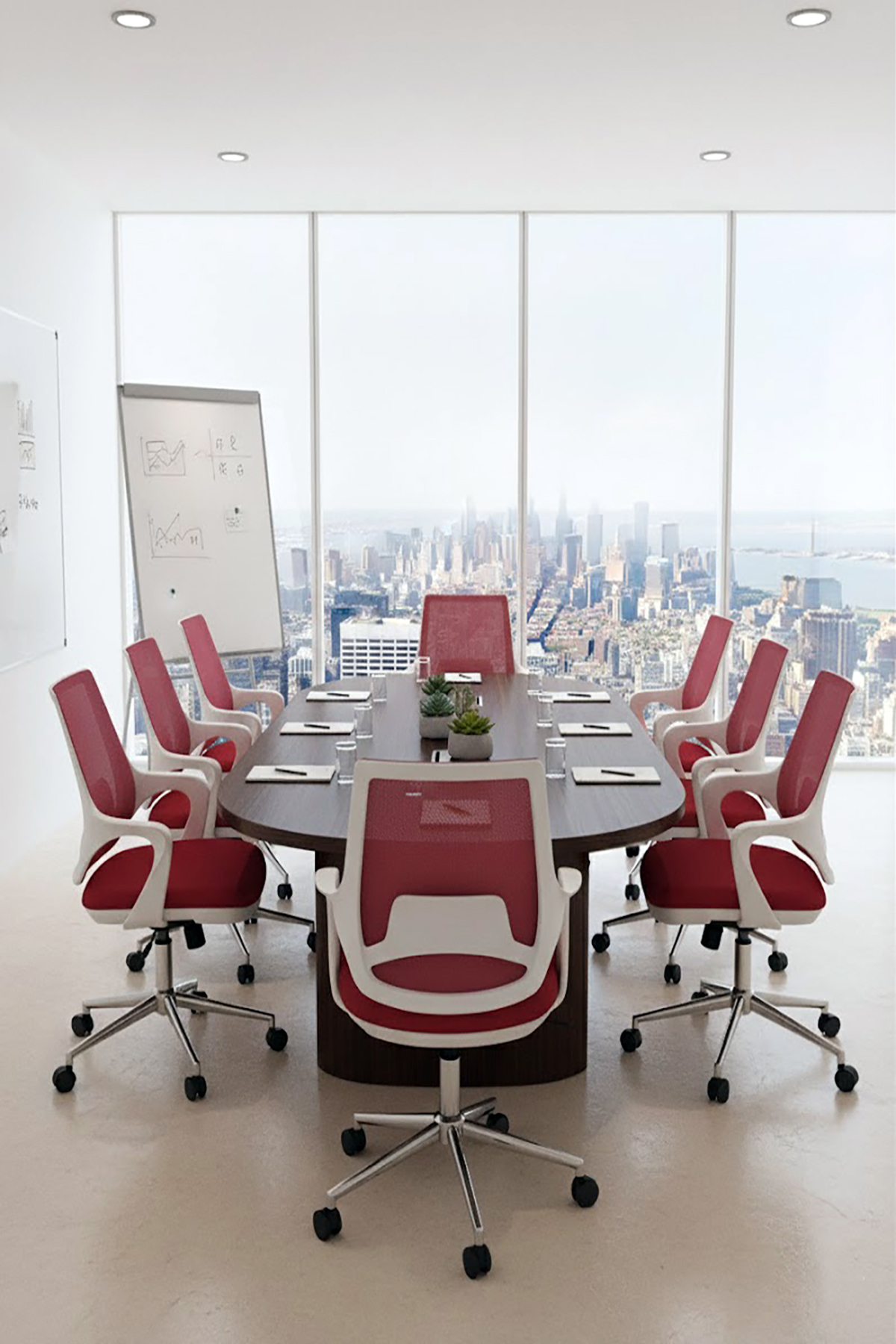 Ofisbazaar Buya Beyaz Fileli Çalışma Koltuğu | Ergonomik Şef ve Toplantı Koltuğu Kırmızı