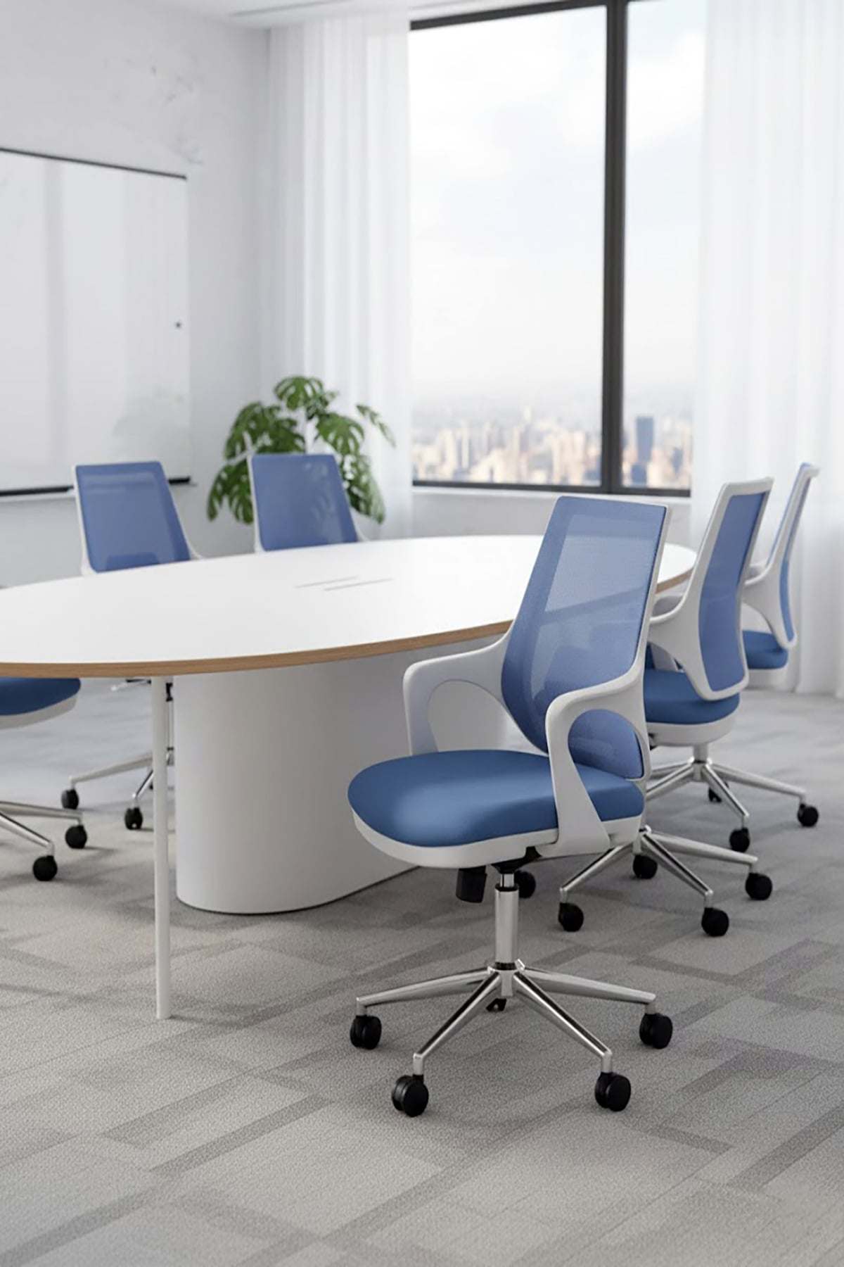 Ofisbazaar Buya Beyaz Fileli Çalışma Koltuğu | Ergonomik Şef ve Toplantı Koltuğu Açık Mavi