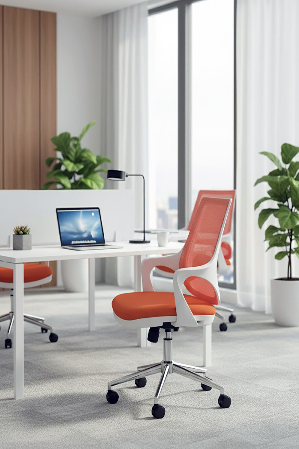 Ofisbazaar Buya Beyaz Fileli Çalışma Koltuğu | Ergonomik Şef ve Toplantı Koltuğu Turuncu