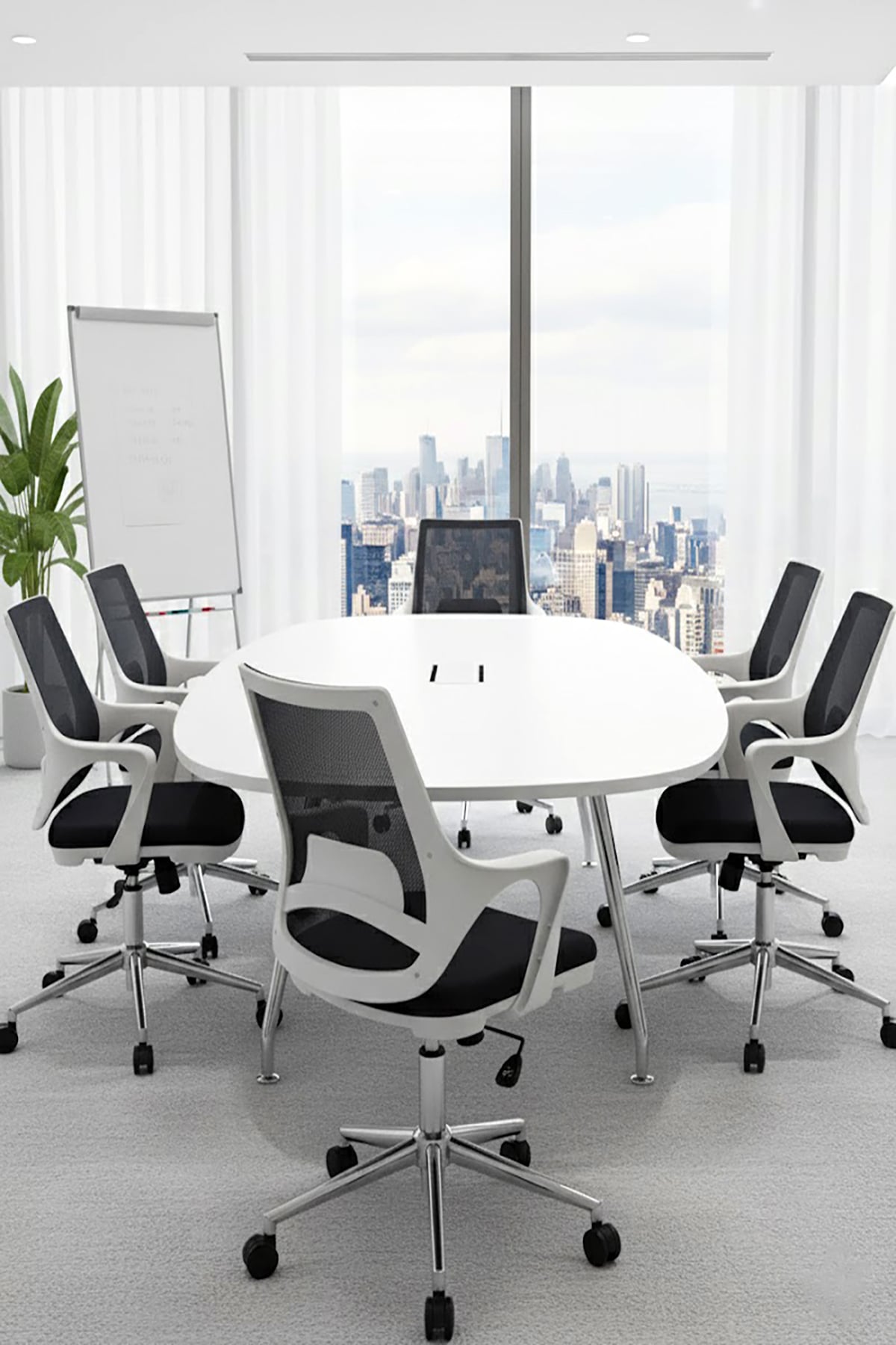 Ofisbazaar Buya Beyaz Fileli Çalışma Koltuğu | Ergonomik Şef ve Toplantı Koltuğu Siyah Fileli