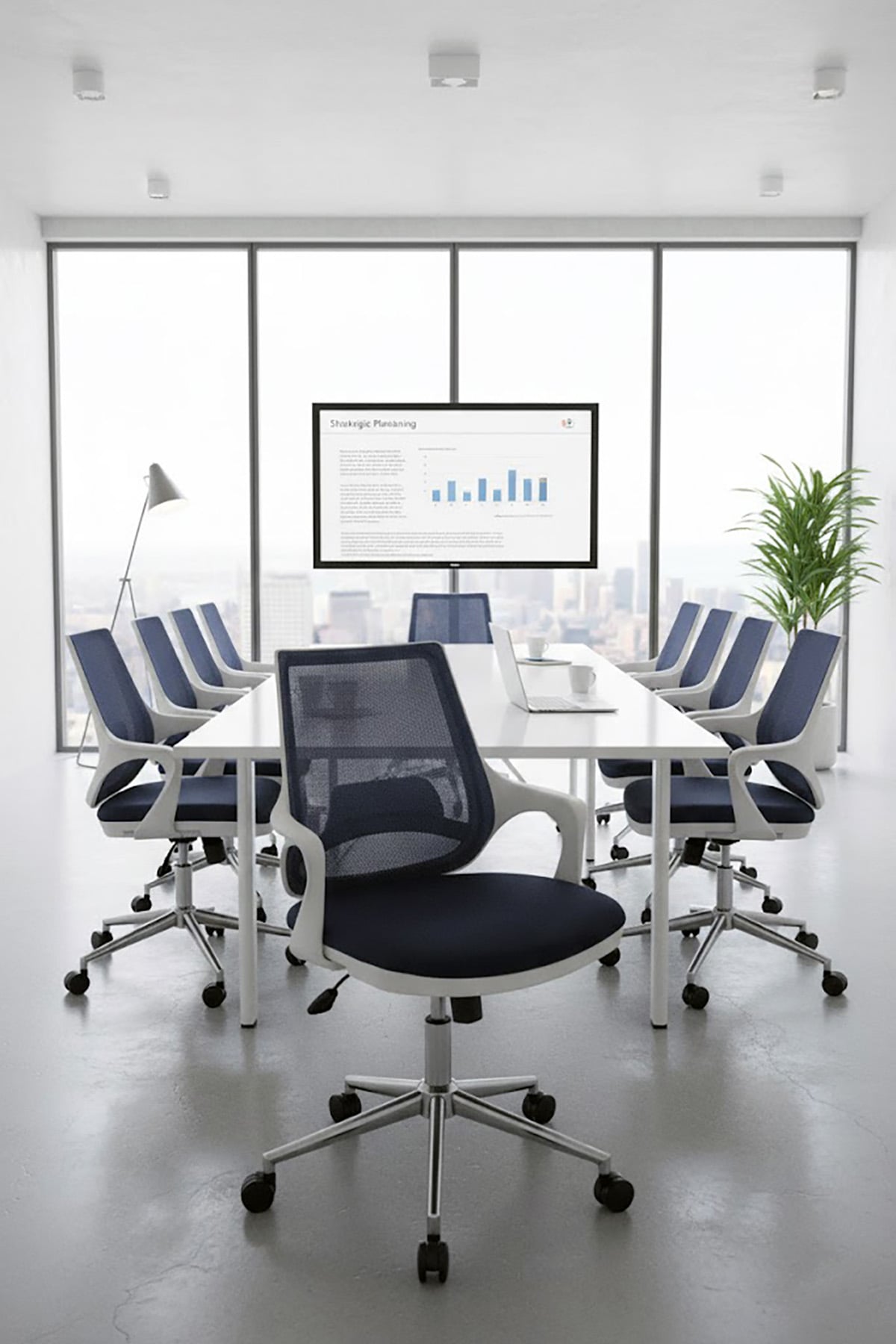 Ofisbazaar Buya Beyaz Fileli Çalışma Koltuğu | Ergonomik Şef ve Toplantı Koltuğu Lacivert