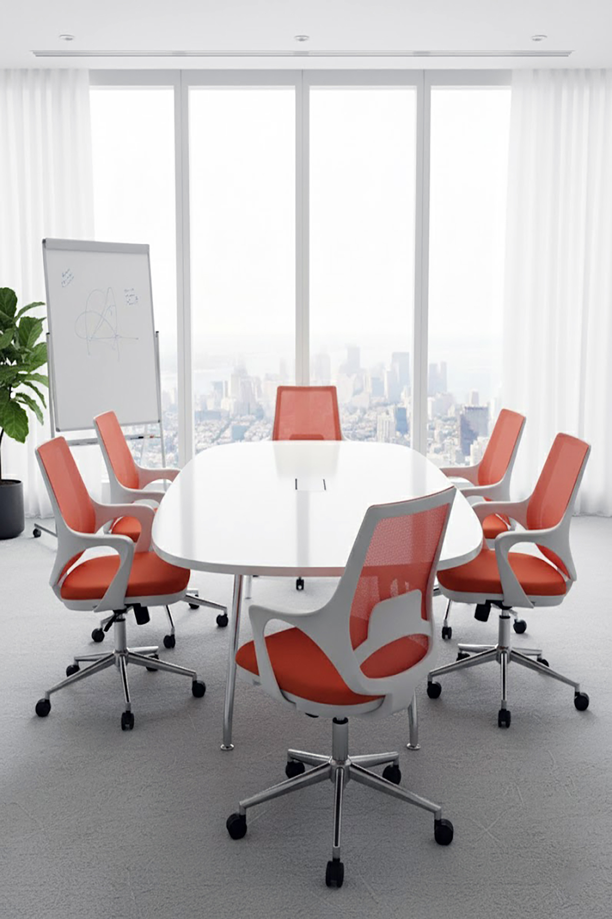 Ofisbazaar Buya Beyaz Fileli Çalışma Koltuğu | Ergonomik Şef ve Toplantı Koltuğu Turuncu