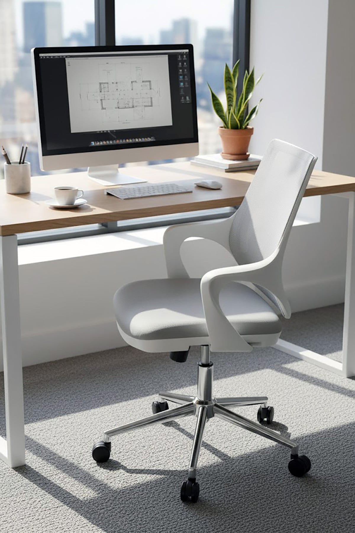 Ofisbazaar Buya Beyaz Fileli Çalışma Koltuğu | Ergonomik Şef ve Toplantı Koltuğu Gri