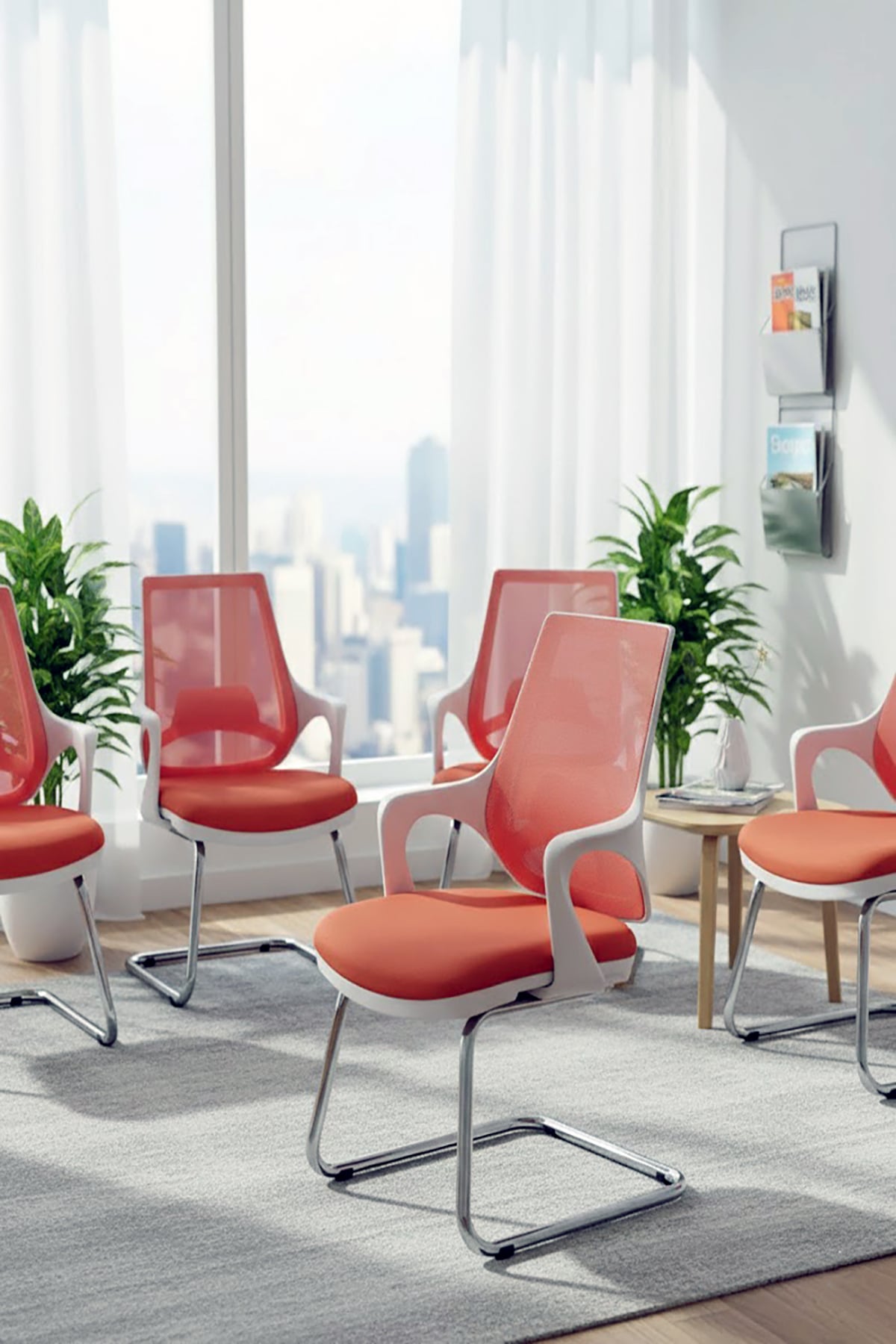 Ofisbazaar Buya Beyaz Fileli Misafir Koltuğu | Ergonomik Toplantı ve Bekleme Koltuğu Turuncu