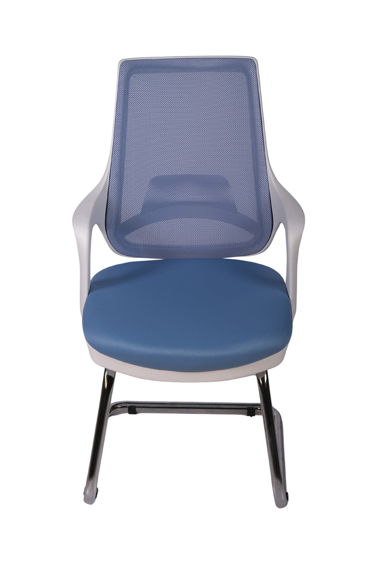Ofisbazaar Buya Beyaz Fileli Misafir Koltuğu | Ergonomik Toplantı ve Bekleme Koltuğu Açık Mavi