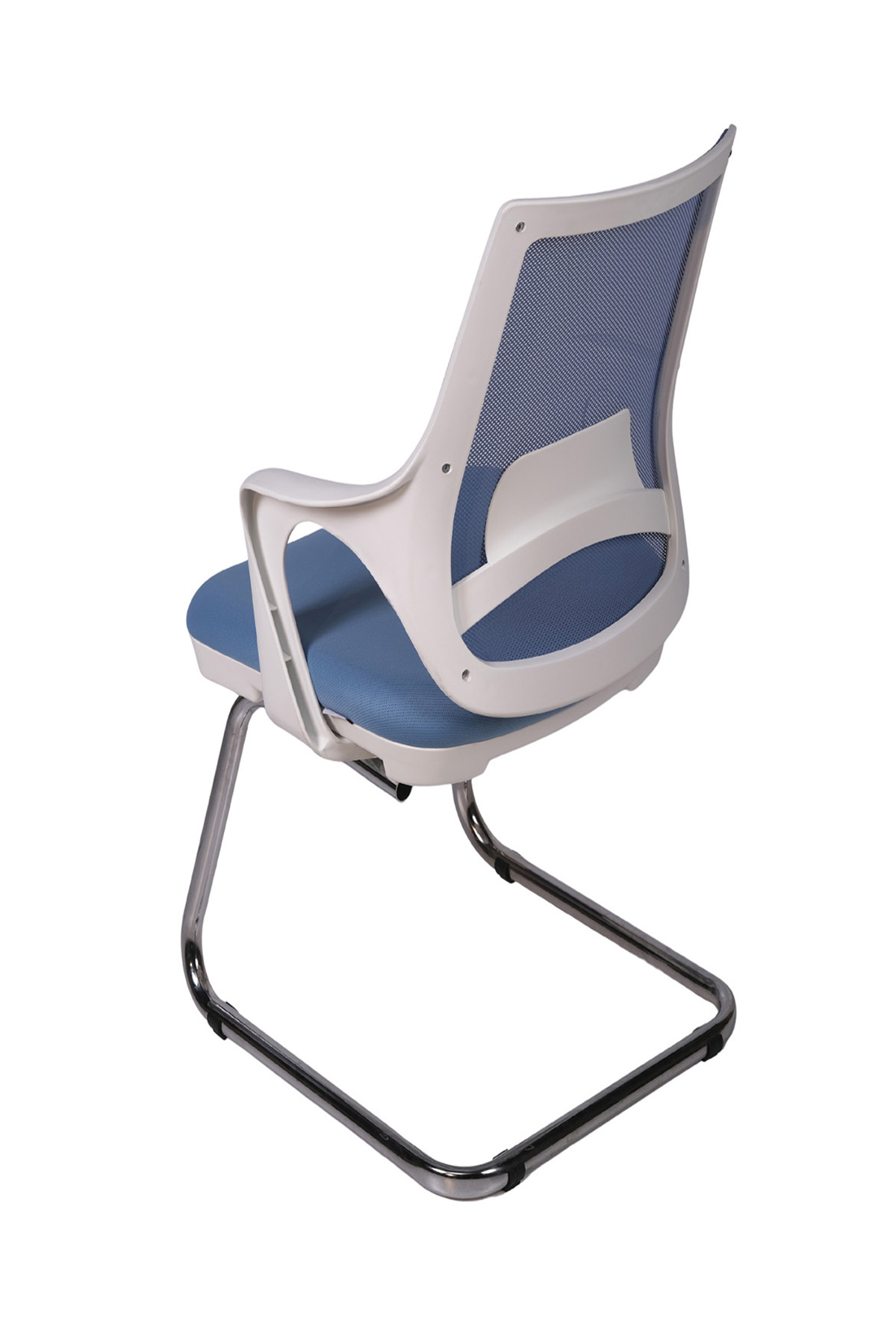 Ofisbazaar Buya Beyaz Fileli Misafir Koltuğu | Ergonomik Toplantı ve Bekleme Koltuğu Açık Mavi