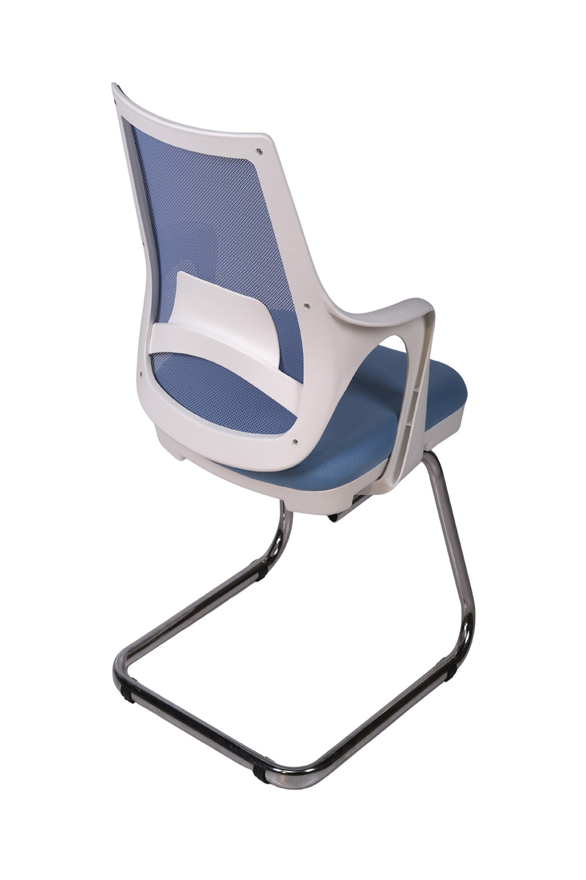 Ofisbazaar Buya Beyaz Fileli Misafir Koltuğu | Ergonomik Toplantı ve Bekleme Koltuğu Açık Mavi