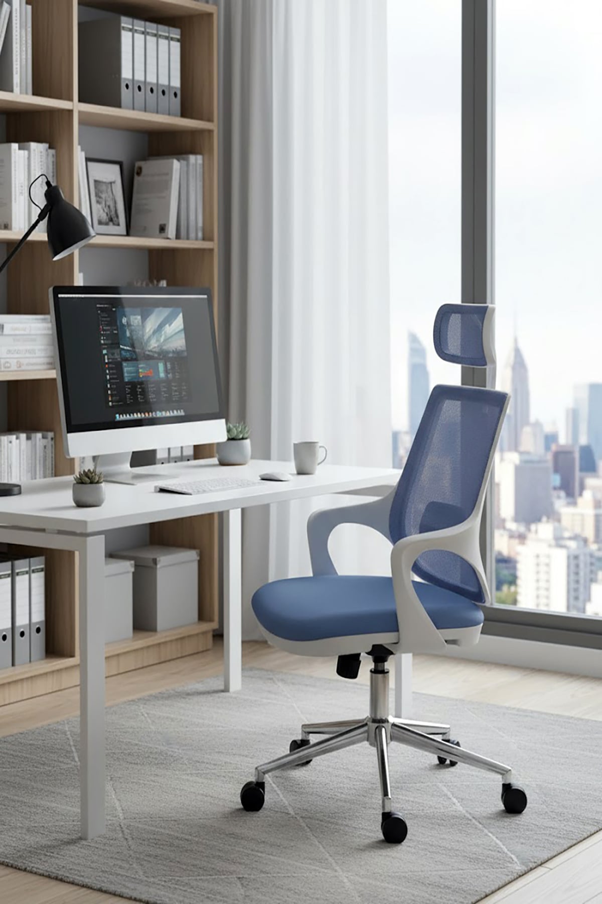 Ofisbazaar Buya Beyaz Fileli Ofis Koltuğu | Ergonomik ve Modern Tasarım Açık Mavi