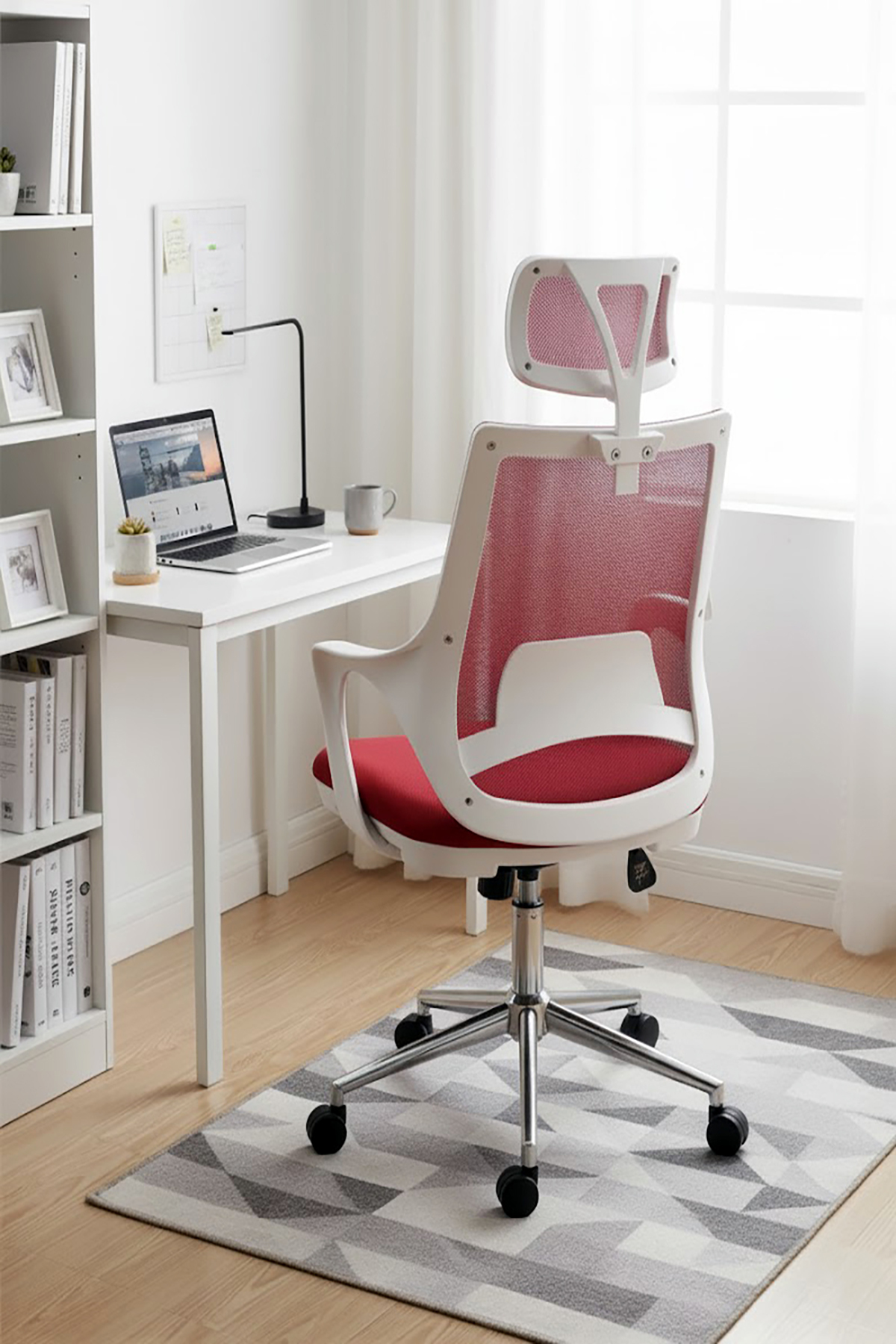 Ofisbazaar Buya Beyaz Fileli Ofis Koltuğu | Ergonomik ve Modern Tasarım Kırmızı