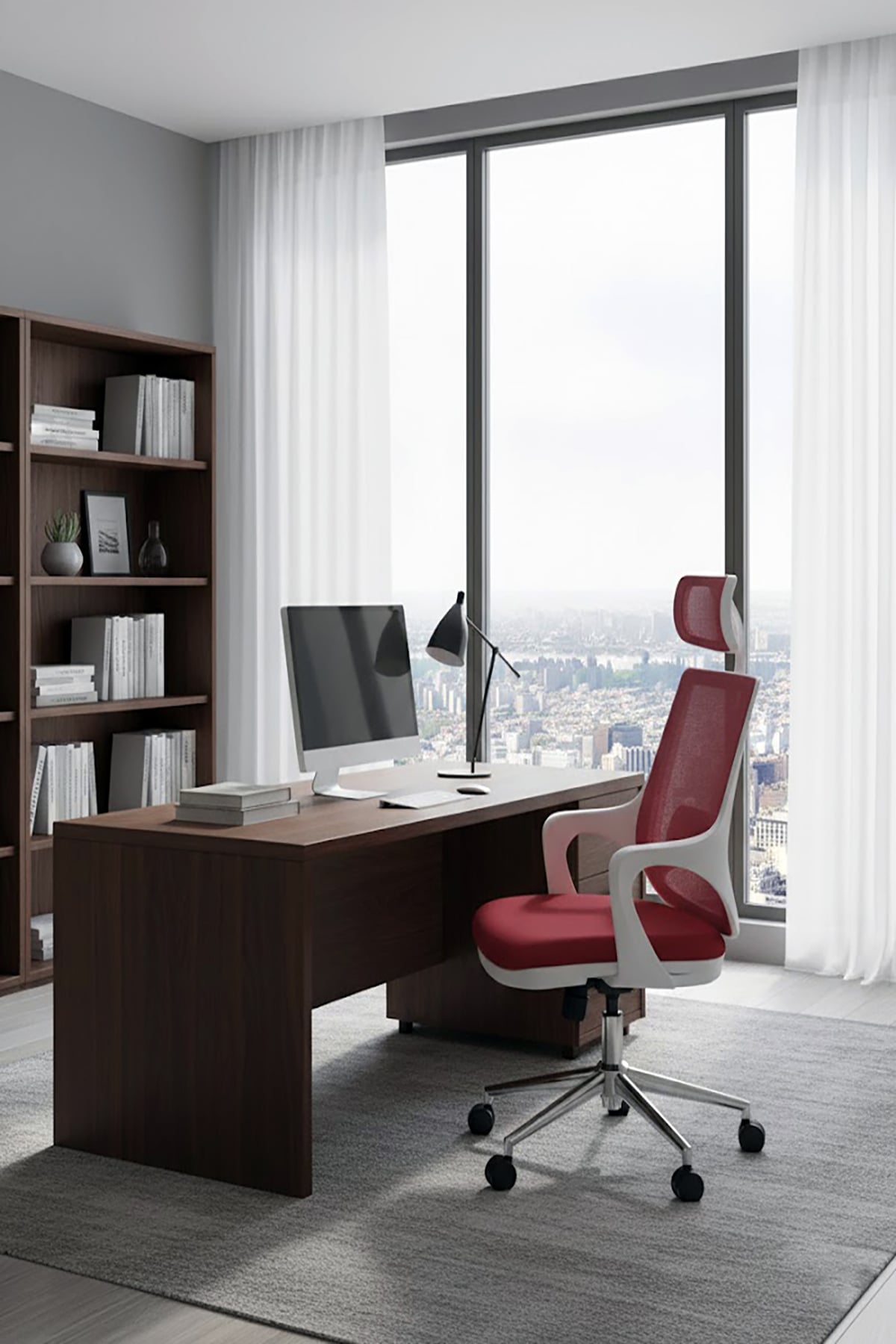 Ofisbazaar Buya Beyaz Fileli Ofis Koltuğu | Ergonomik ve Modern Tasarım Kırmızı
