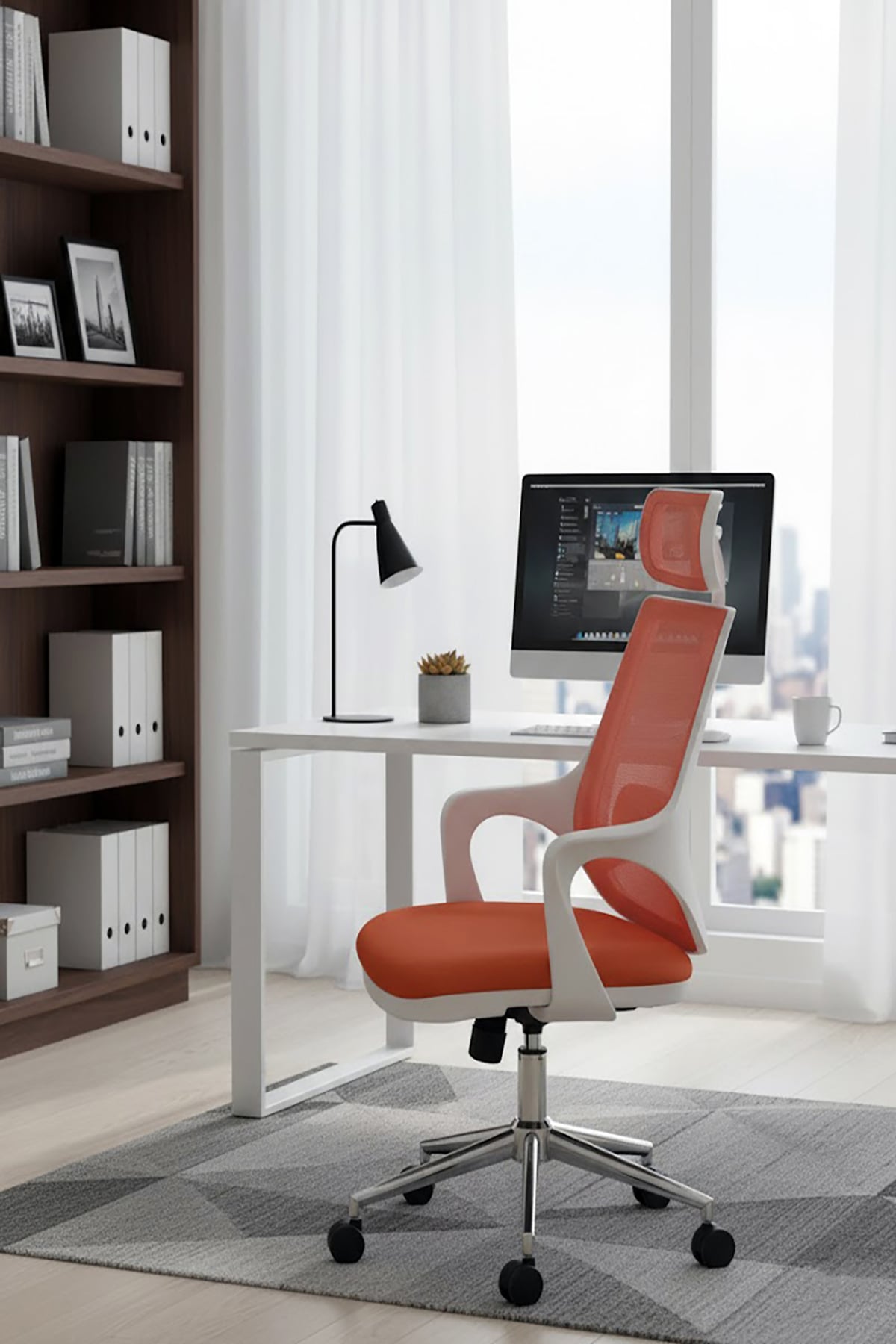 Ofisbazaar Buya Beyaz Fileli Ofis Koltuğu | Ergonomik ve Modern Tasarım Turuncu