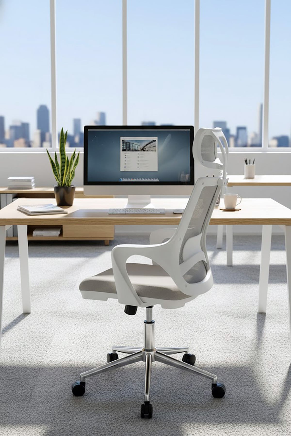 Ofisbazaar Buya Beyaz Fileli Ofis Koltuğu | Ergonomik ve Modern Tasarım Gri