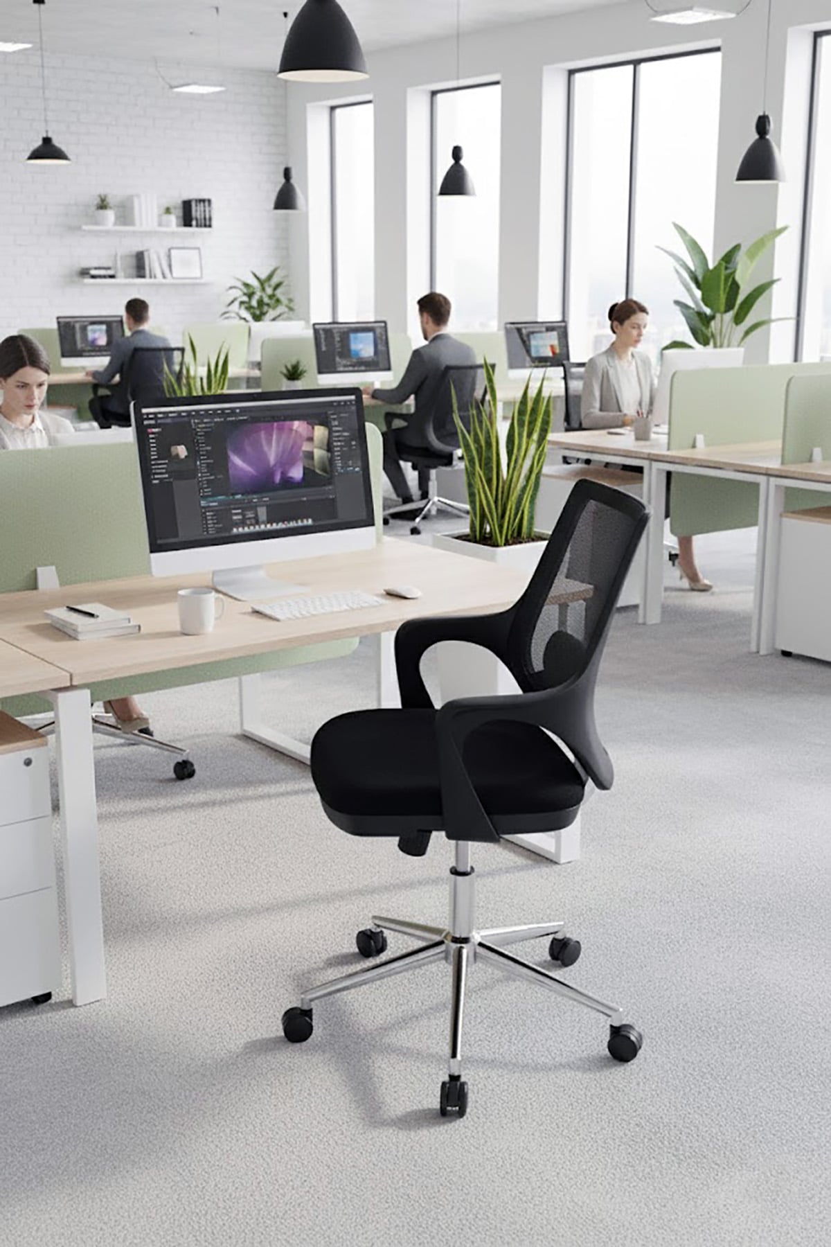 Ofisbazaar Buya Fileli Çalışma Koltuğu | Ergonomik Şef ve Toplantı Koltuğu Siyah Fileli
