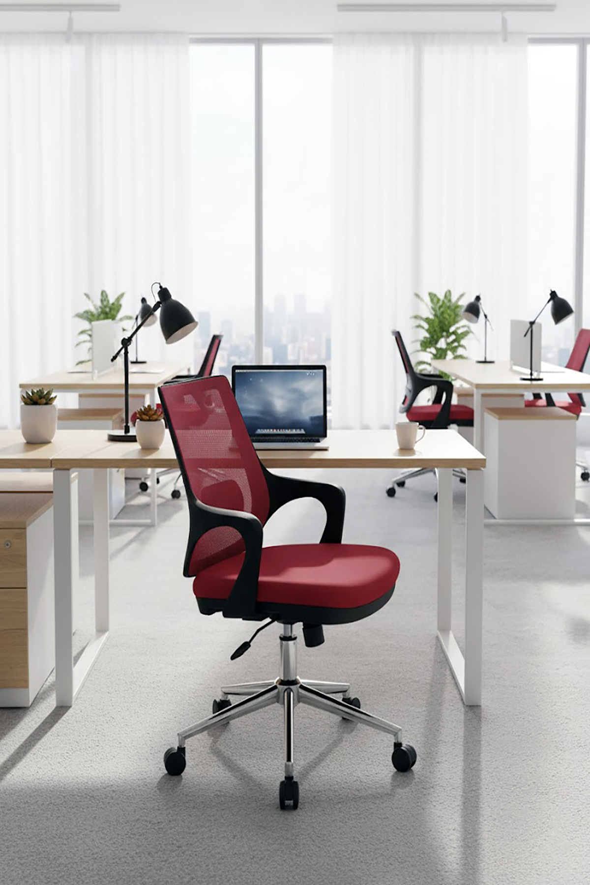 Ofisbazaar Buya Fileli Çalışma Koltuğu | Ergonomik Şef ve Toplantı Koltuğu Kırmızı