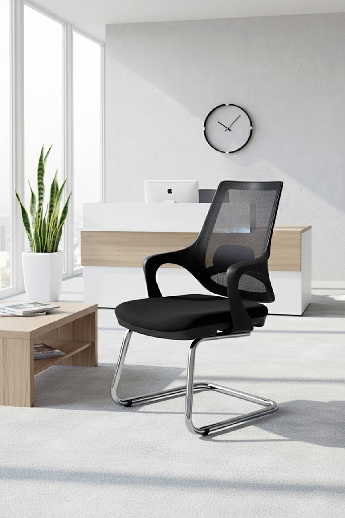 Ofisbazaar Buya Fileli Misafir Koltuğu | Ergonomik Toplantı ve Bekleme Koltuğu Siyah Fileli