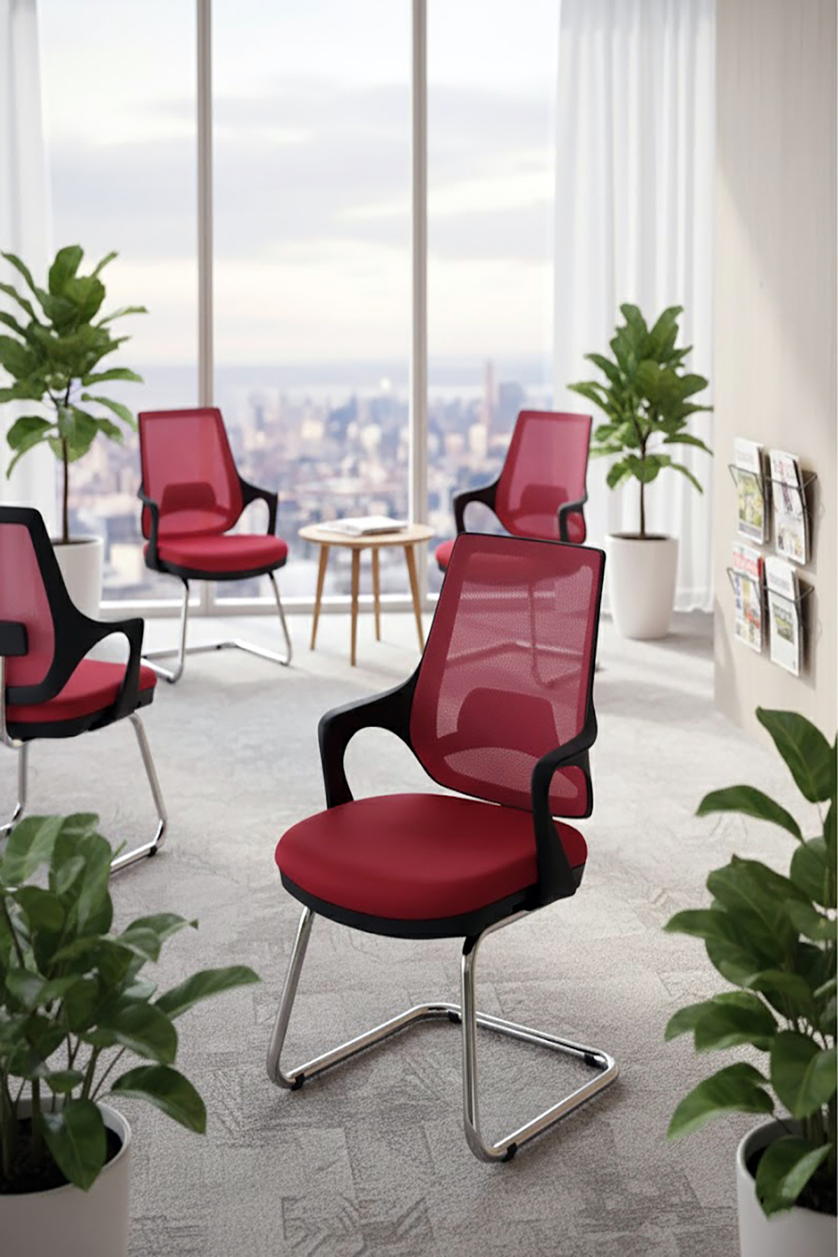 Ofisbazaar Buya Fileli Misafir Koltuğu | Ergonomik Toplantı ve Bekleme Koltuğu Kırmızı