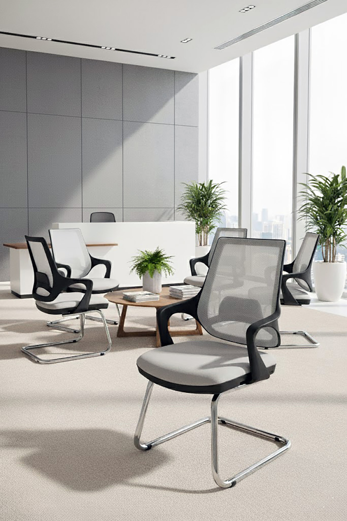 Ofisbazaar Buya Fileli Misafir Koltuğu | Ergonomik Toplantı ve Bekleme Koltuğu Gri