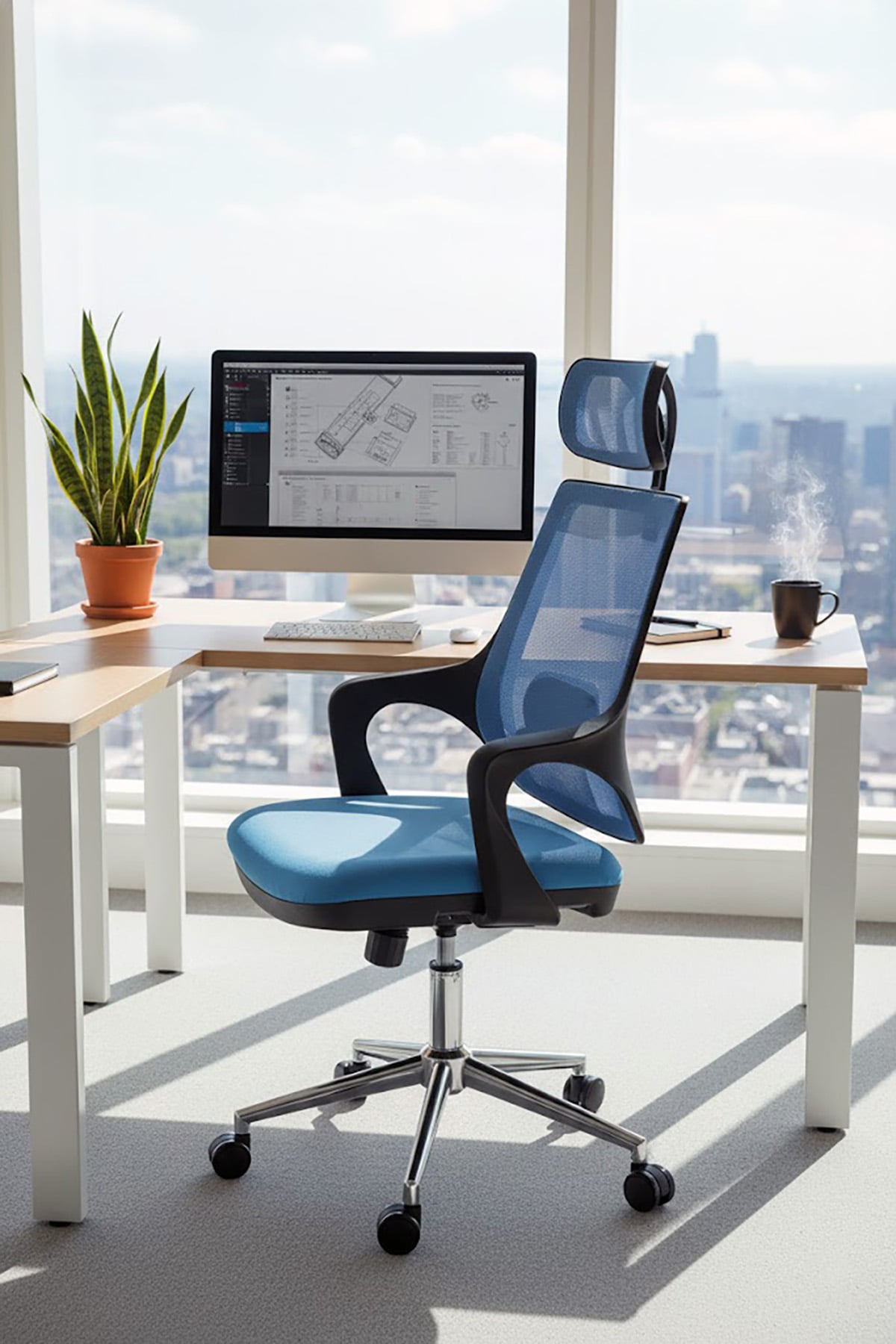 Ofisbazaar Buya Fileli Ofis Koltuğu | Ergonomik ve Modern Tasarım Açık Mavi