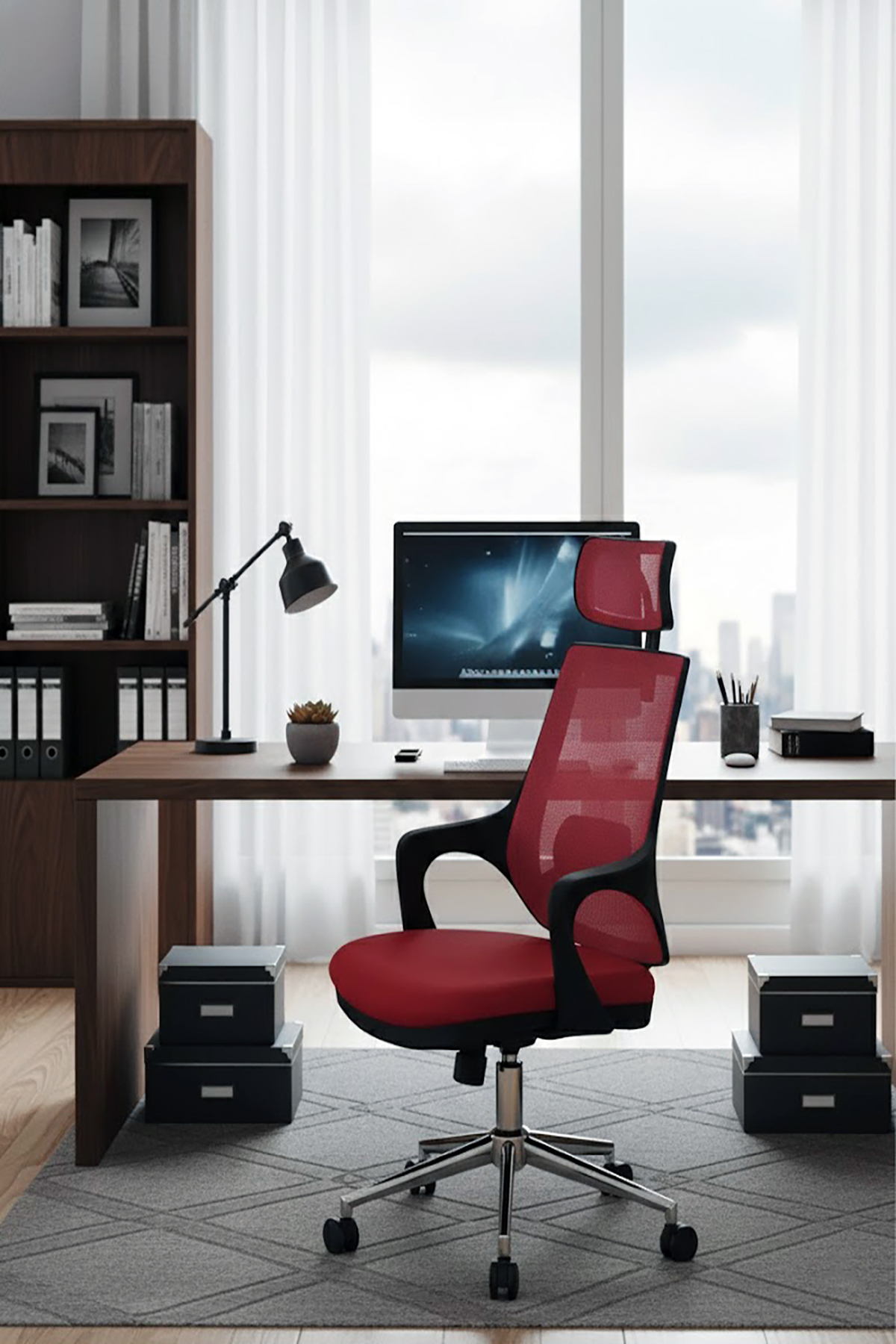 Ofisbazaar Buya Fileli Ofis Koltuğu | Ergonomik ve Modern Tasarım Kırmızı