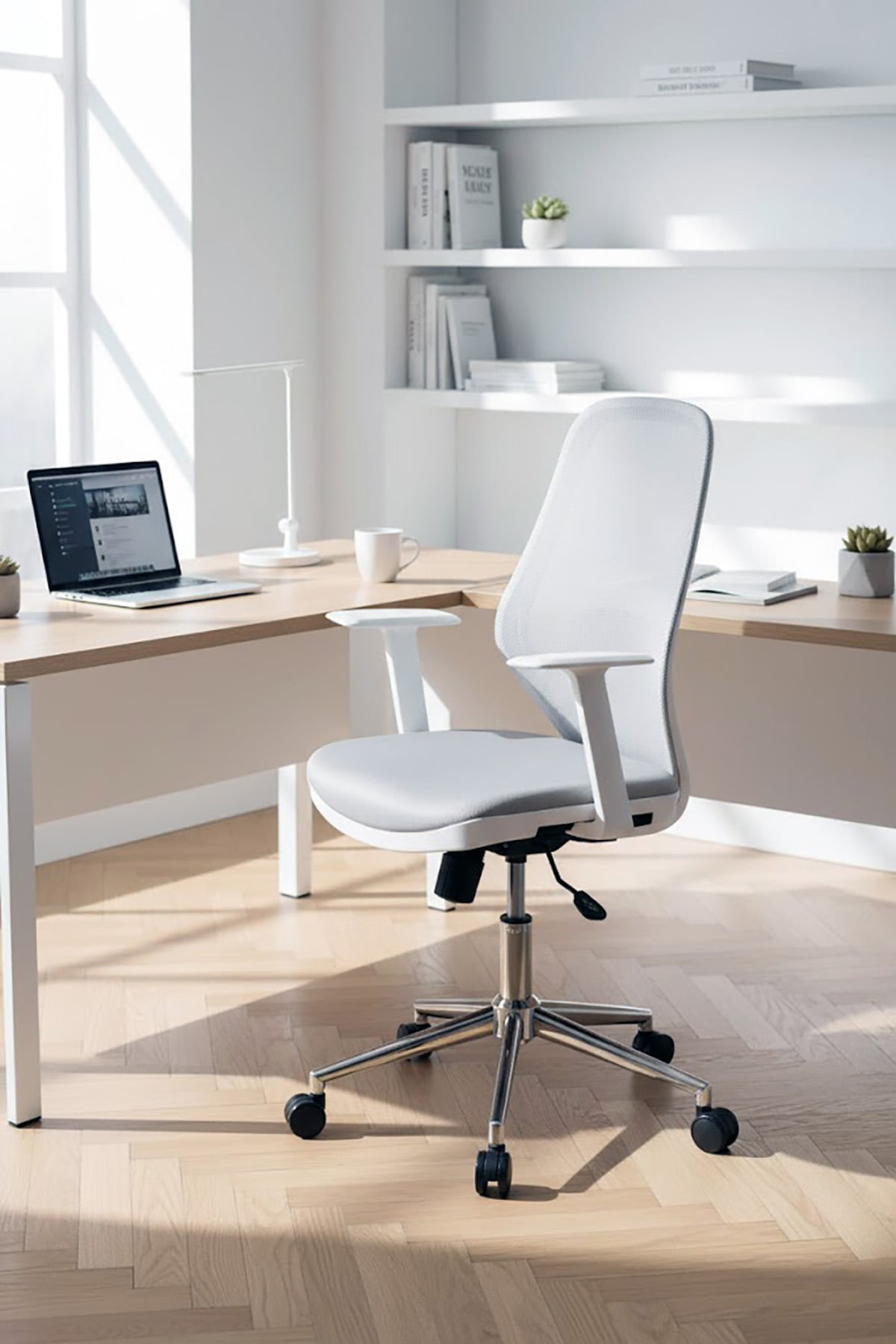 Ofisbazaar Dali Beyaz Fileli Çalışma Koltuğu | Ergonomik Şef ve Toplantı Koltuğu Gri