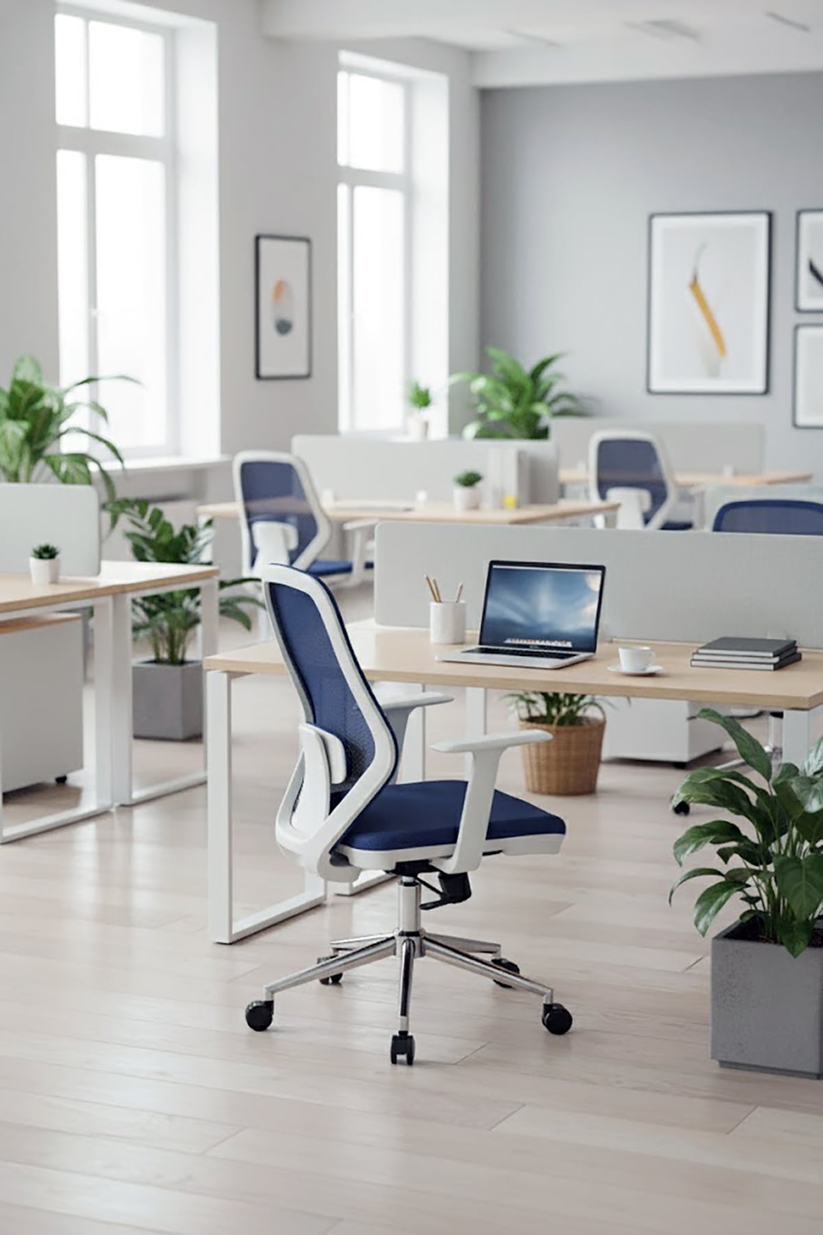 Ofisbazaar Dali Beyaz Fileli Çalışma Koltuğu | Ergonomik Şef ve Toplantı Koltuğu Lacivert