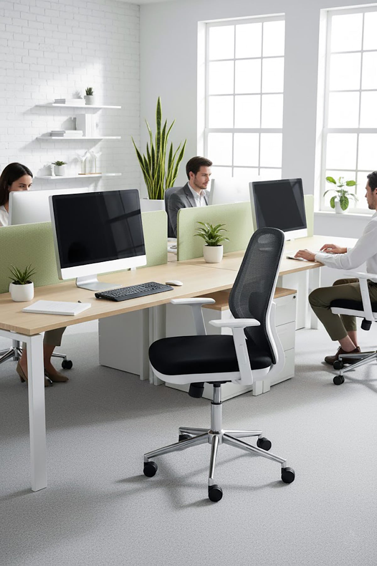 Ofisbazaar Dali Beyaz Fileli Çalışma Koltuğu | Ergonomik Şef ve Toplantı Koltuğu Siyah fileli