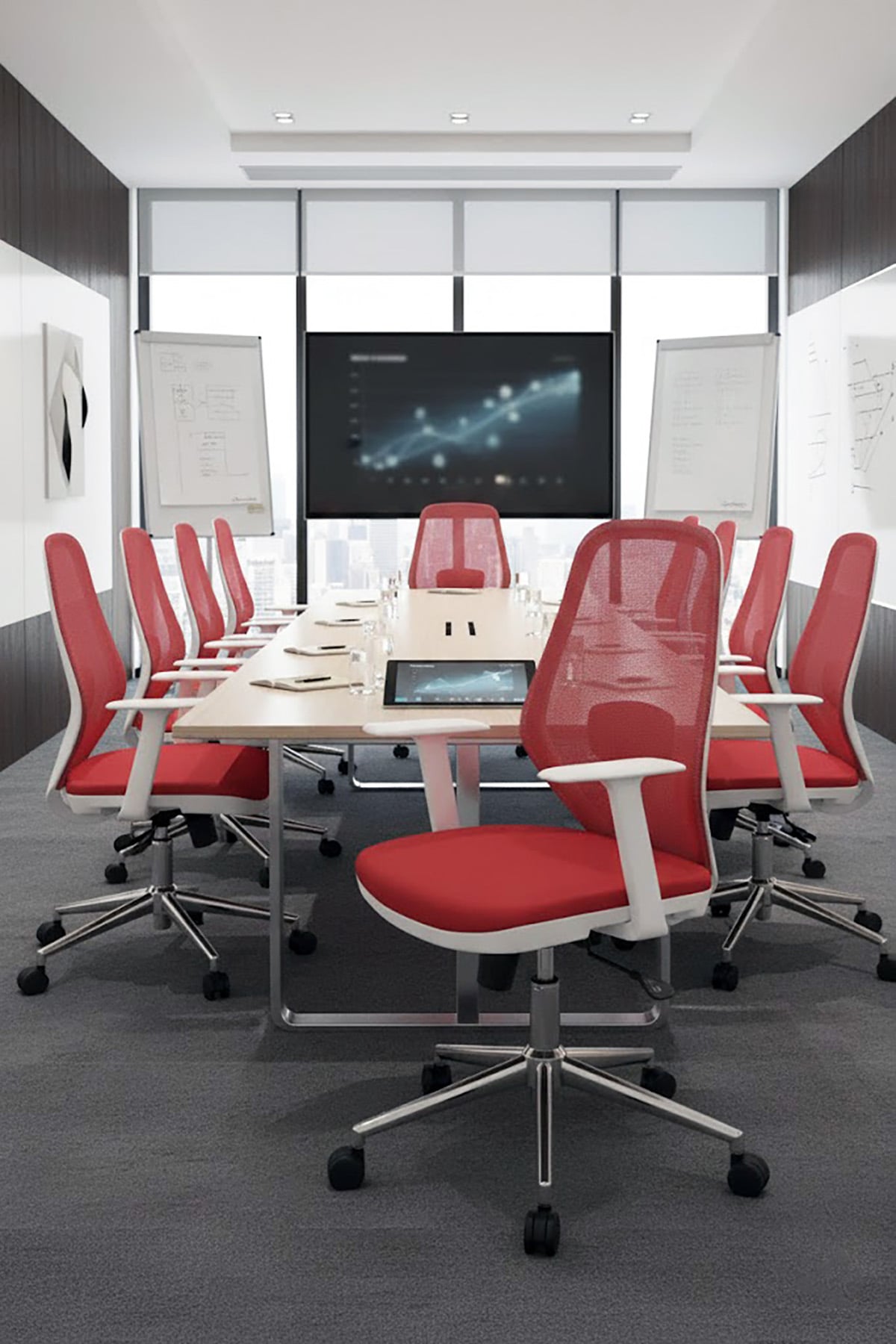 Ofisbazaar Dali Beyaz Fileli Çalışma Koltuğu | Ergonomik Şef ve Toplantı Koltuğu Kırmızı