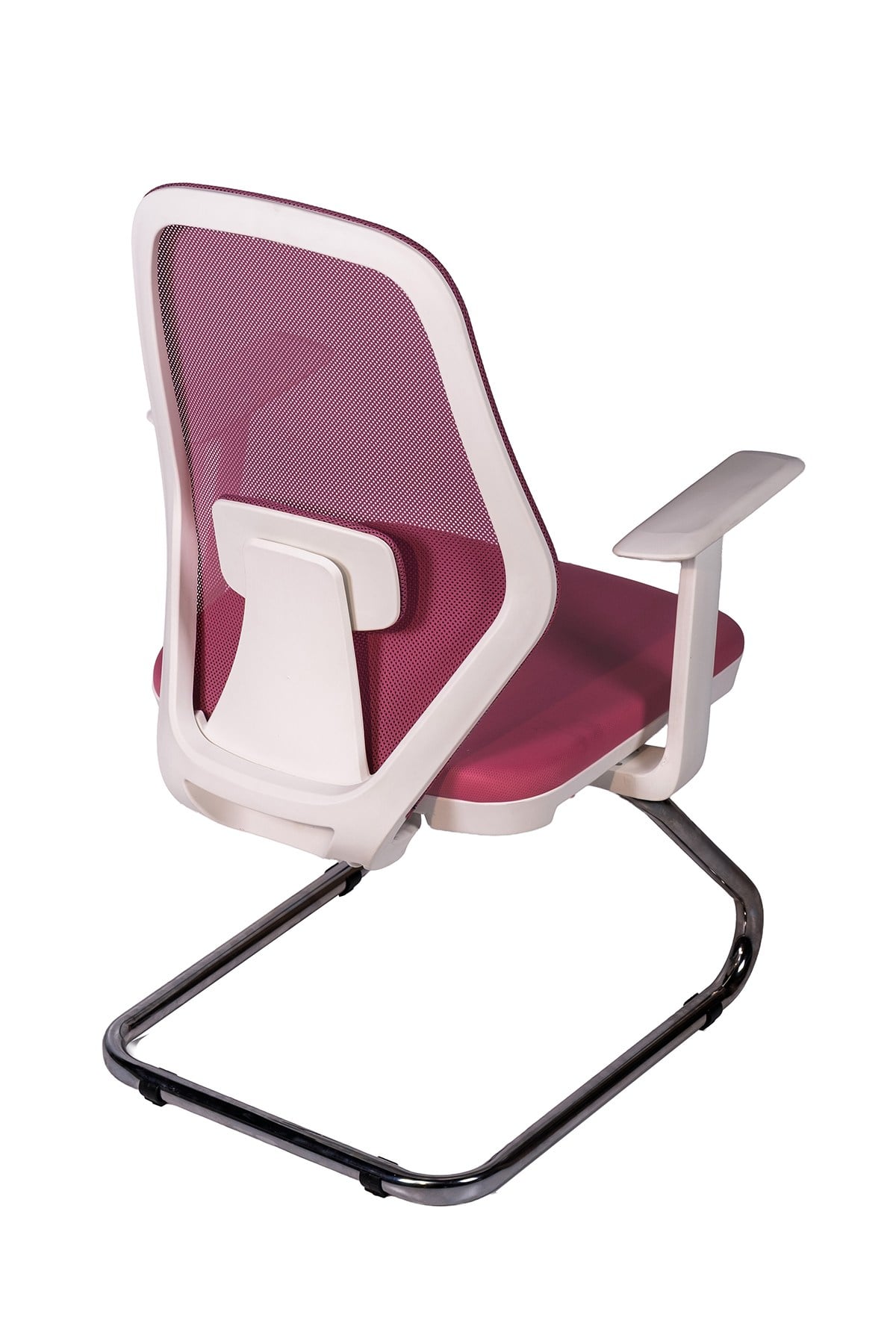 Ofisbazaar Dali Beyaz Fileli Misafir Koltuğu | Ergonomik Toplantı ve Bekleme Koltuğu Pembe
