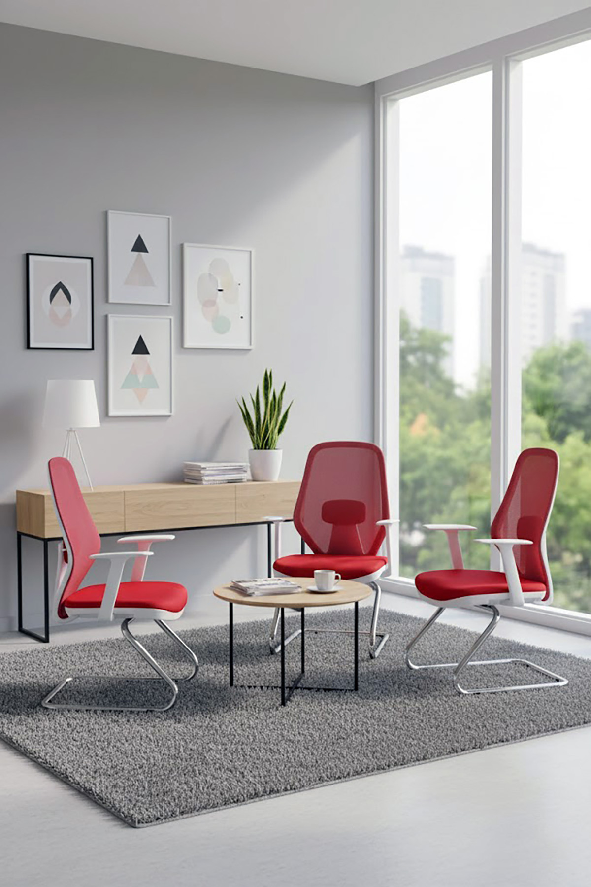 Ofisbazaar Dali Beyaz Fileli Misafir Koltuğu | Ergonomik Toplantı ve Bekleme Koltuğu Kırmızı