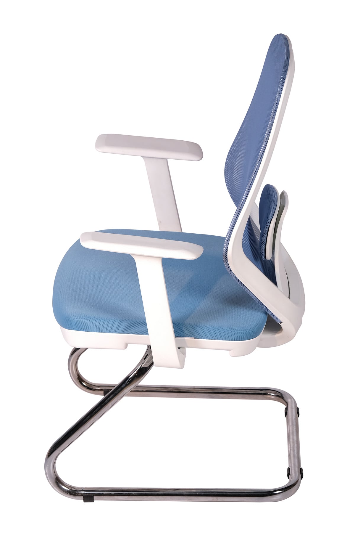 Ofisbazaar Dali Beyaz Fileli Misafir Koltuğu | Ergonomik Toplantı ve Bekleme Koltuğu Açık Mavi