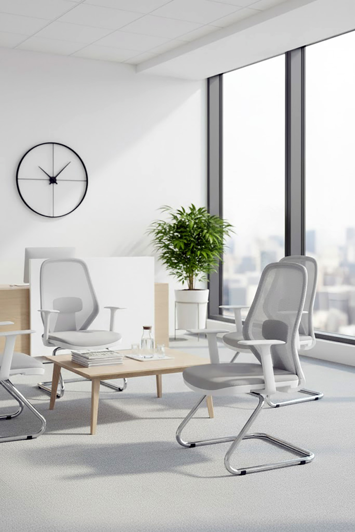 Ofisbazaar Dali Beyaz Fileli Misafir Koltuğu | Ergonomik Toplantı ve Bekleme Koltuğu Gri