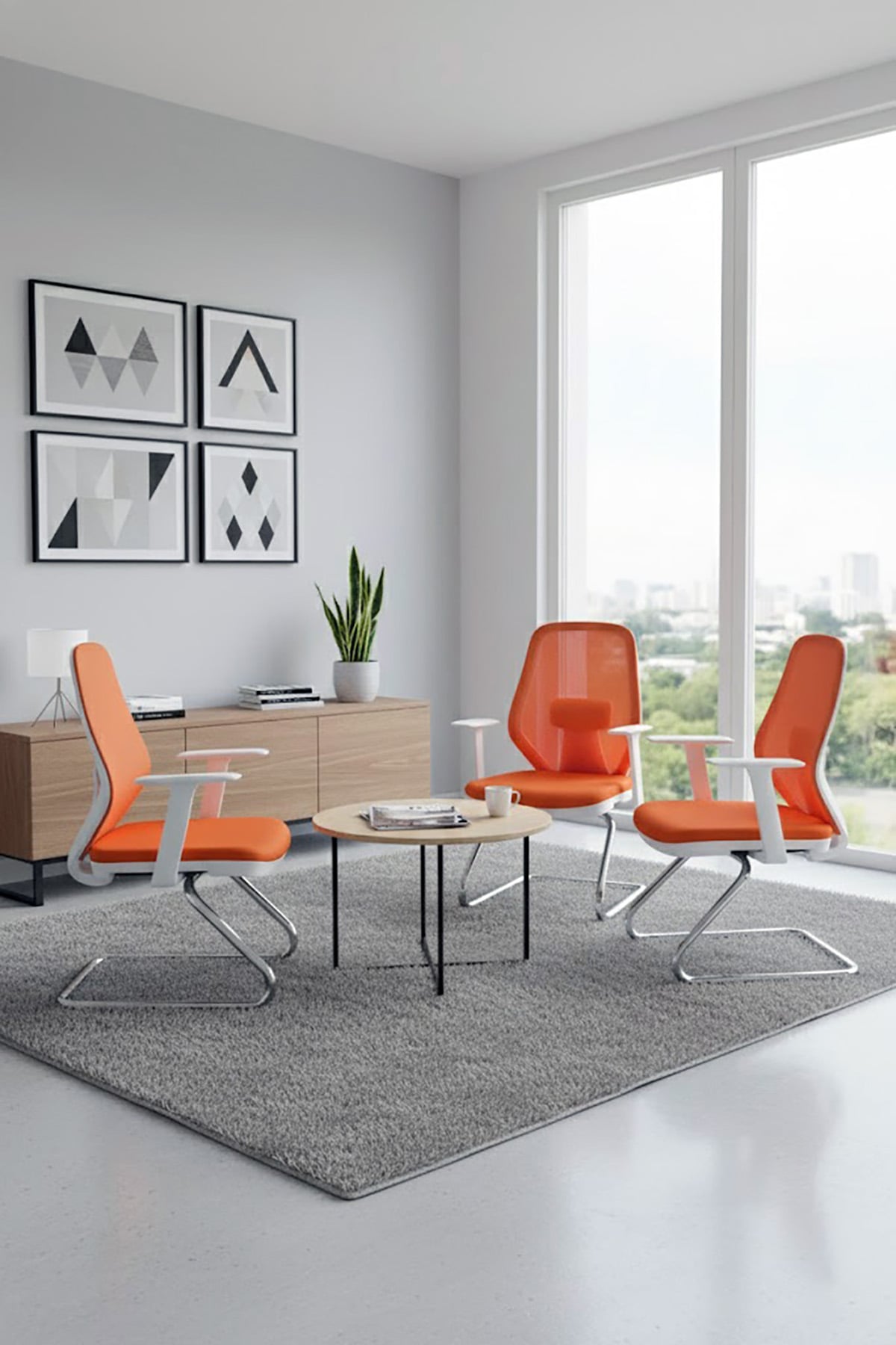 Ofisbazaar Dali Beyaz Fileli Misafir Koltuğu | Ergonomik Toplantı ve Bekleme Koltuğu Turuncu