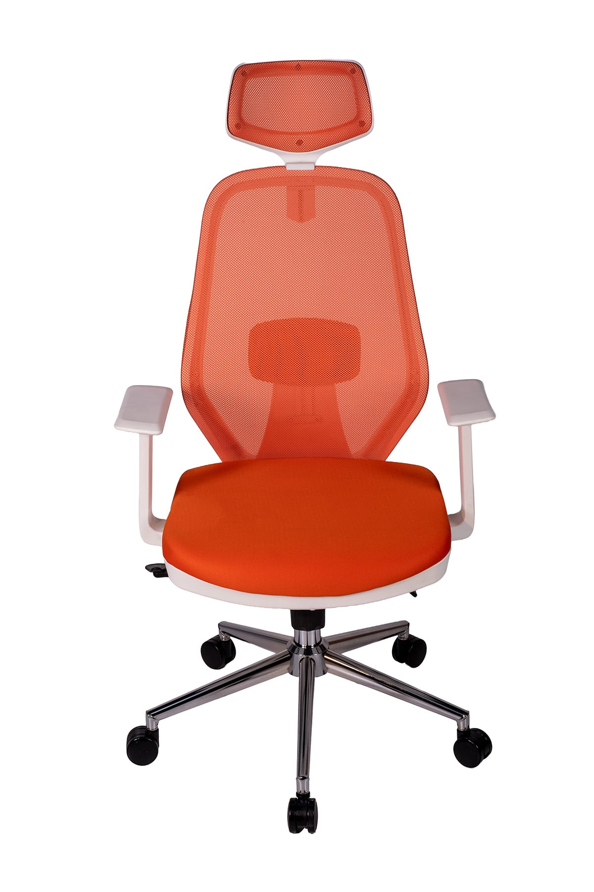 Ofisbazaar Dali Beyaz Fileli Yönetici Koltuğu | Ergonomik Başlıklı Ofis Koltuğu Turuncu