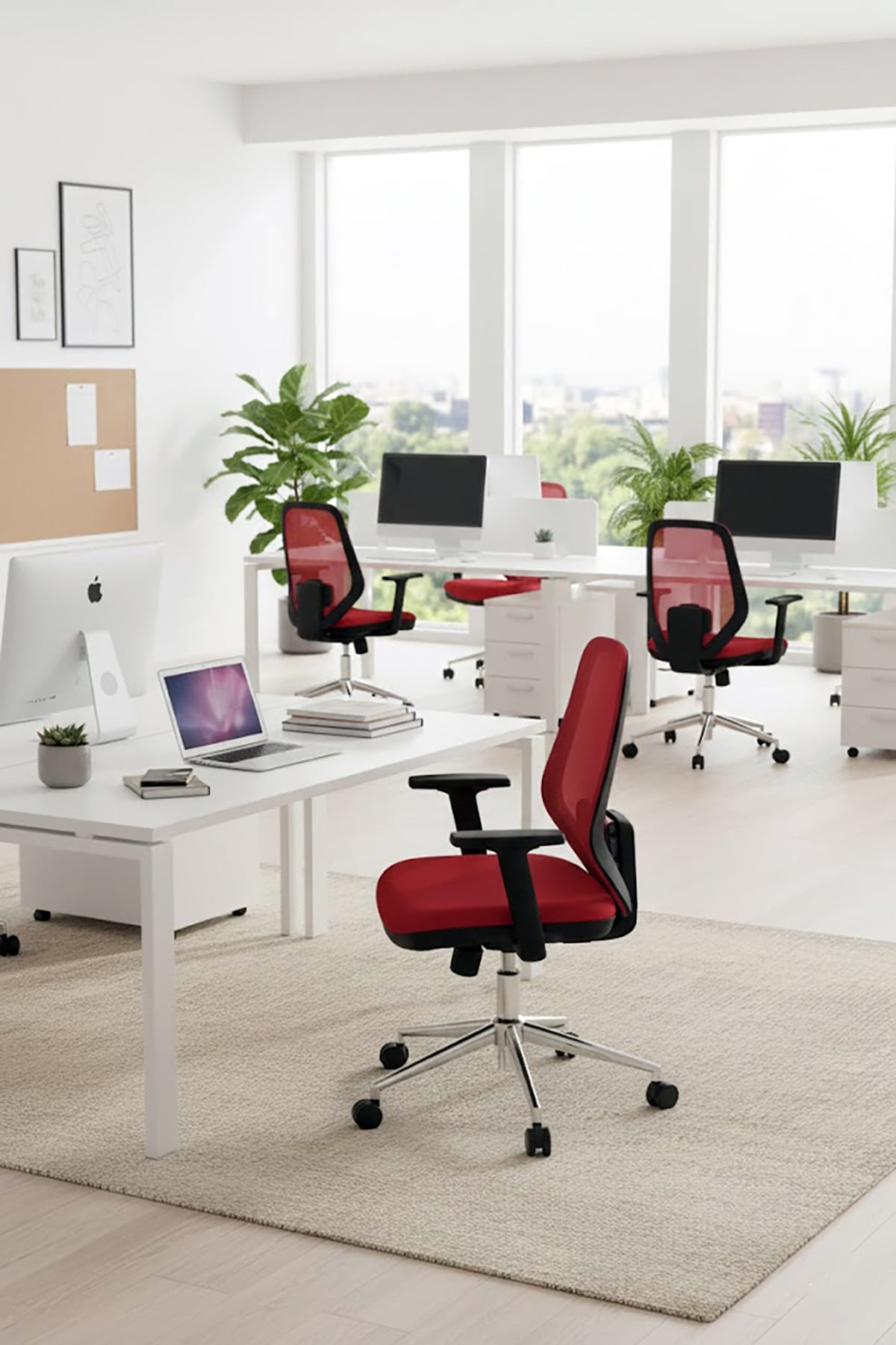 Ofisbazaar Dali Fileli Çalışma Koltuğu | Ergonomik Şef ve Toplantı Koltuğu Kırmızı