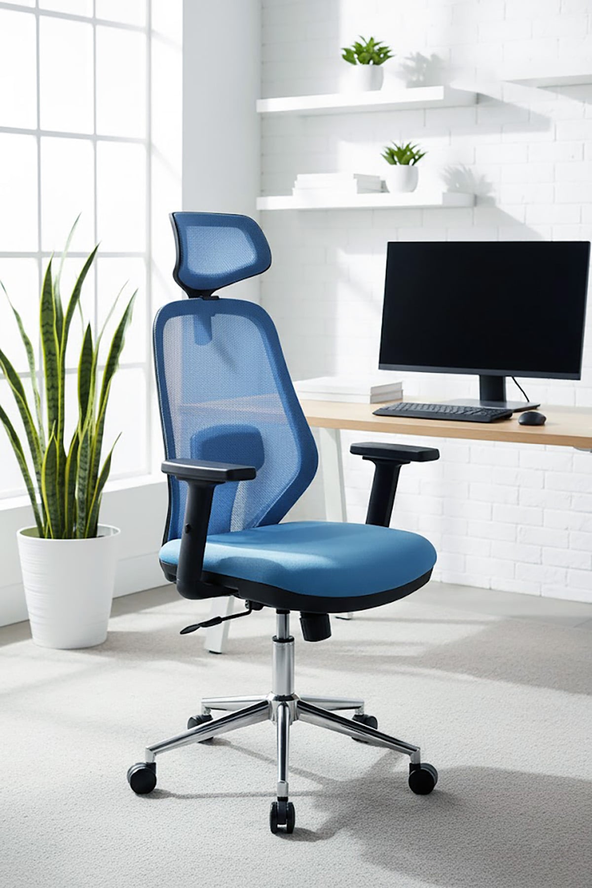 Ofisbazaar Dali Fileli Yönetici Koltuğu | Ergonomik Başlıklı Ofis Koltuğu Açık Mavi