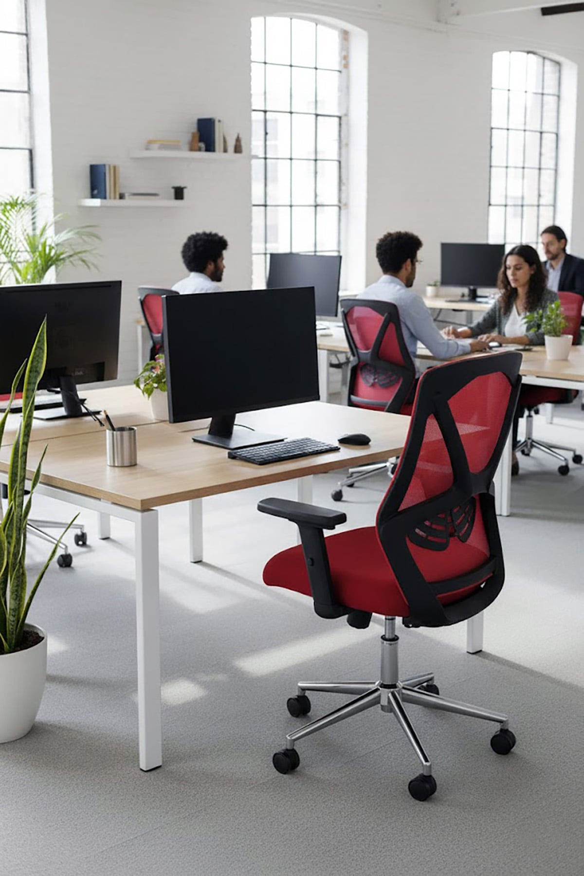 Ofisbazaar Dolphin Siyah Fileli Çalışma Koltuğu | Ergonomik Şef ve Toplantı Koltuğu Kırmızı