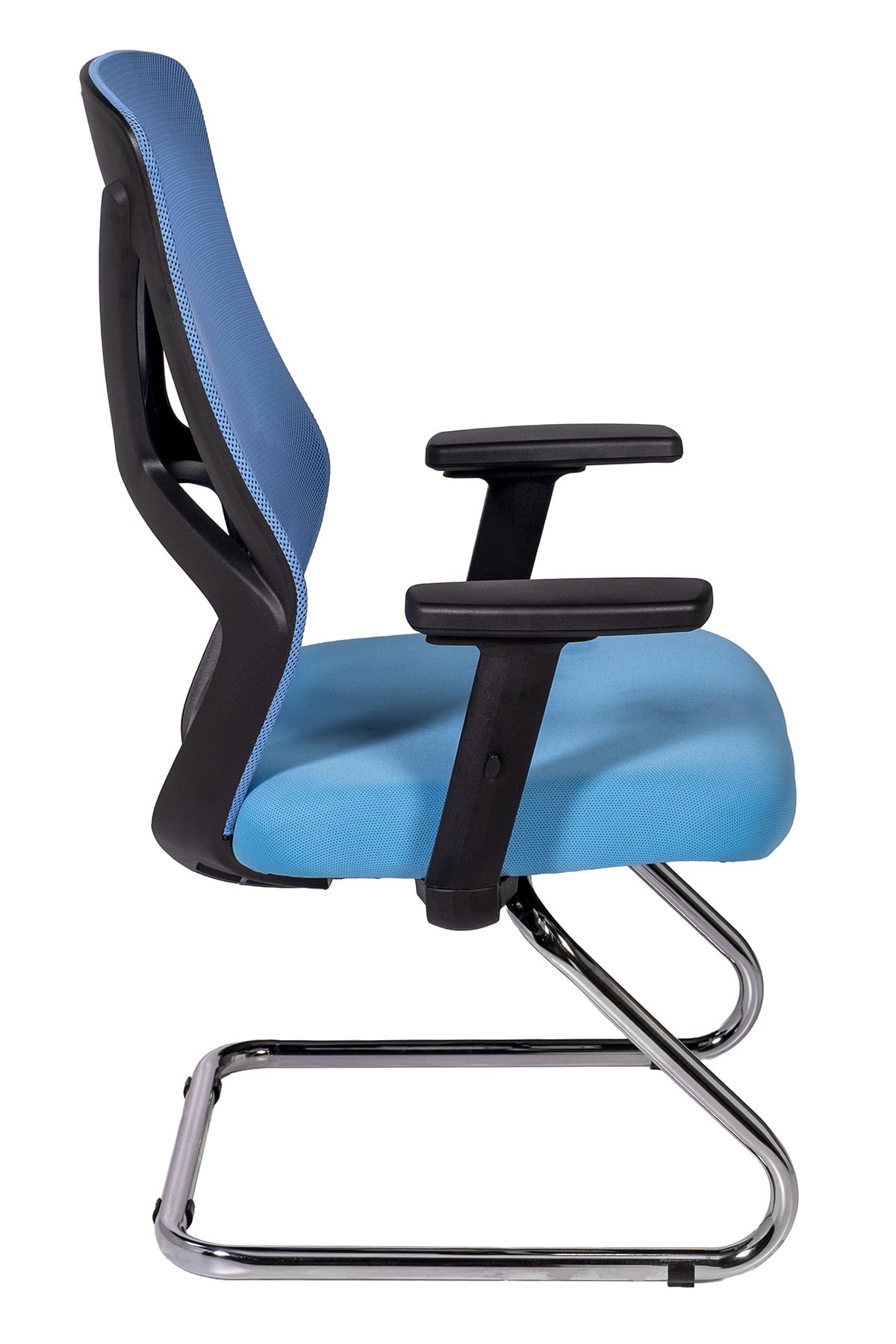 Ofisbazaar Dolphin Siyah Fileli Misafir Koltuğu | Ergonomik Toplantı ve Bekleme Koltuğu Açık Mavi