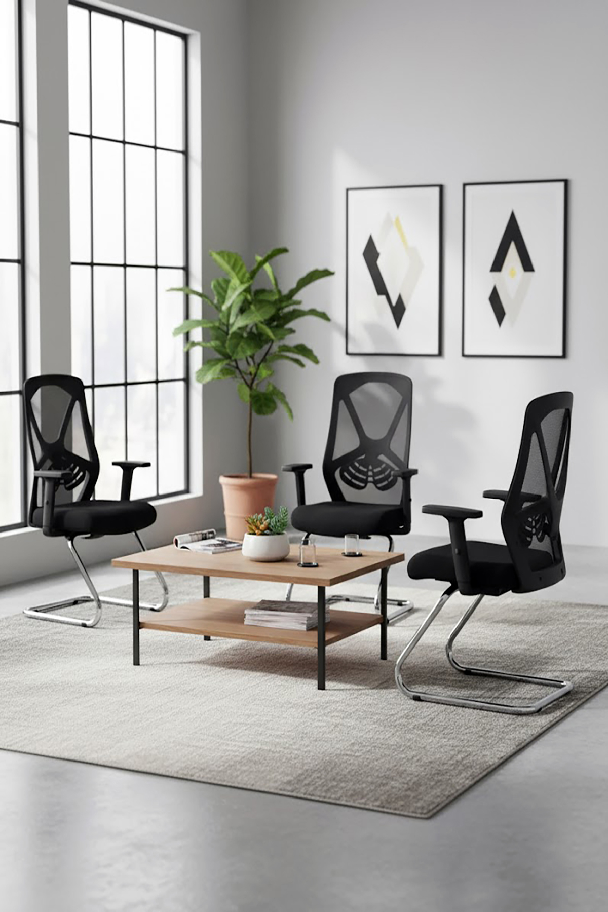 Ofisbazaar Dolphin Siyah Fileli Misafir Koltuğu | Ergonomik Toplantı ve Bekleme Koltuğu Siyah Fileli