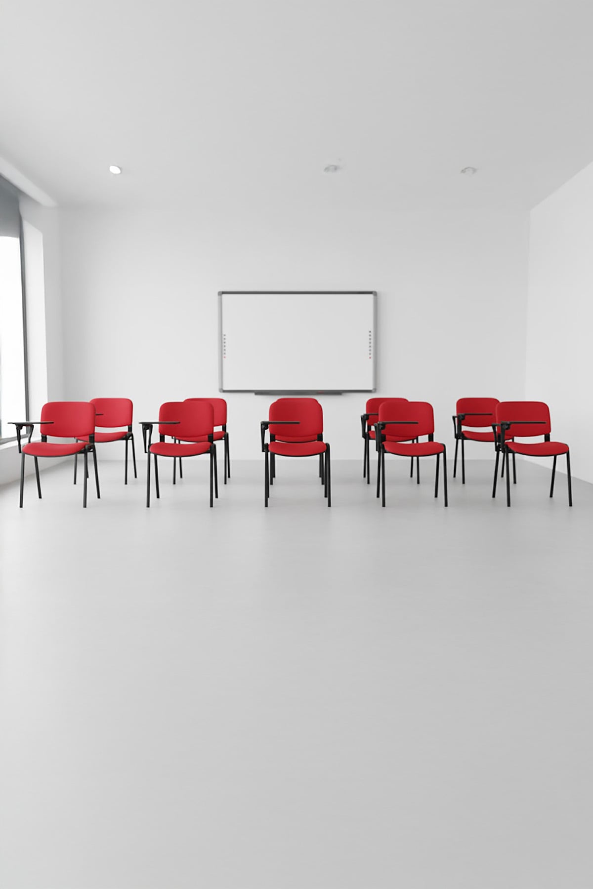 Ofisbazaar Form 2'li Yazı Tablalı Kolçaklı Sandalye – Toplantı, Eğitim ve Seminer Koltuğu (Kırmızı Kumaş) Kırmızı