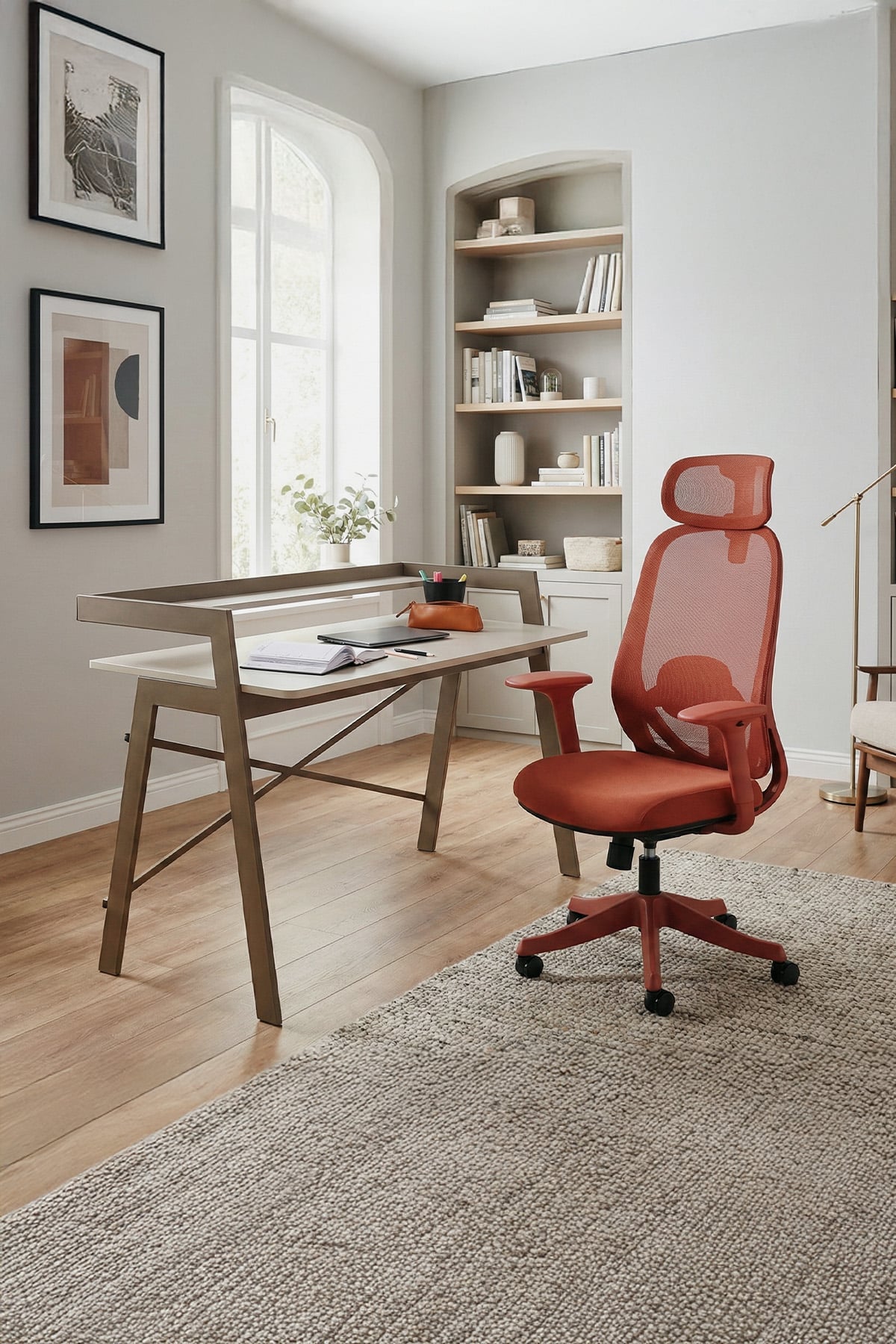 Ofisbazaar Home Desk 120x60 cm – Üst Raflı Metal Ayaklı Çalışma Masası