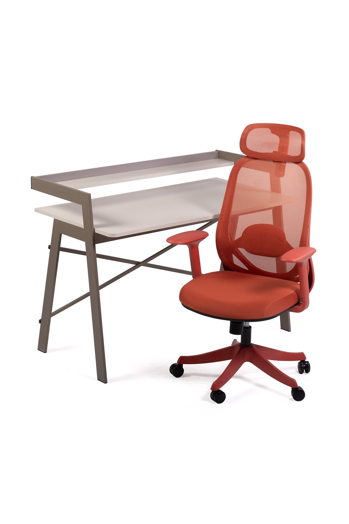 Ofisbazaar Home Desk 120x60 cm – Üst Raflı Metal Ayaklı Çalışma Masası