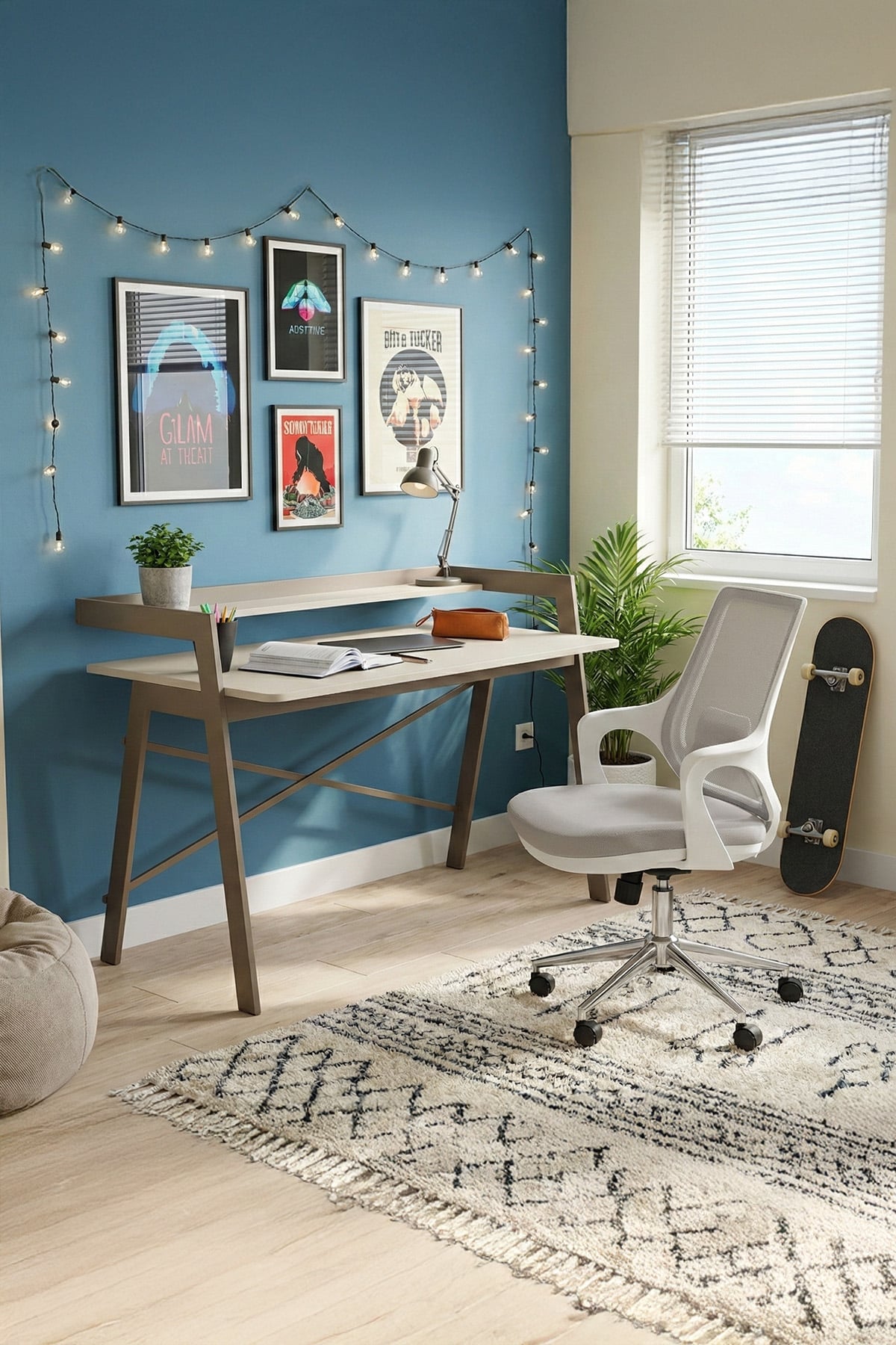 Ofisbazaar Home Desk 120x60 cm – Üst Raflı Metal Ayaklı Çalışma Masası