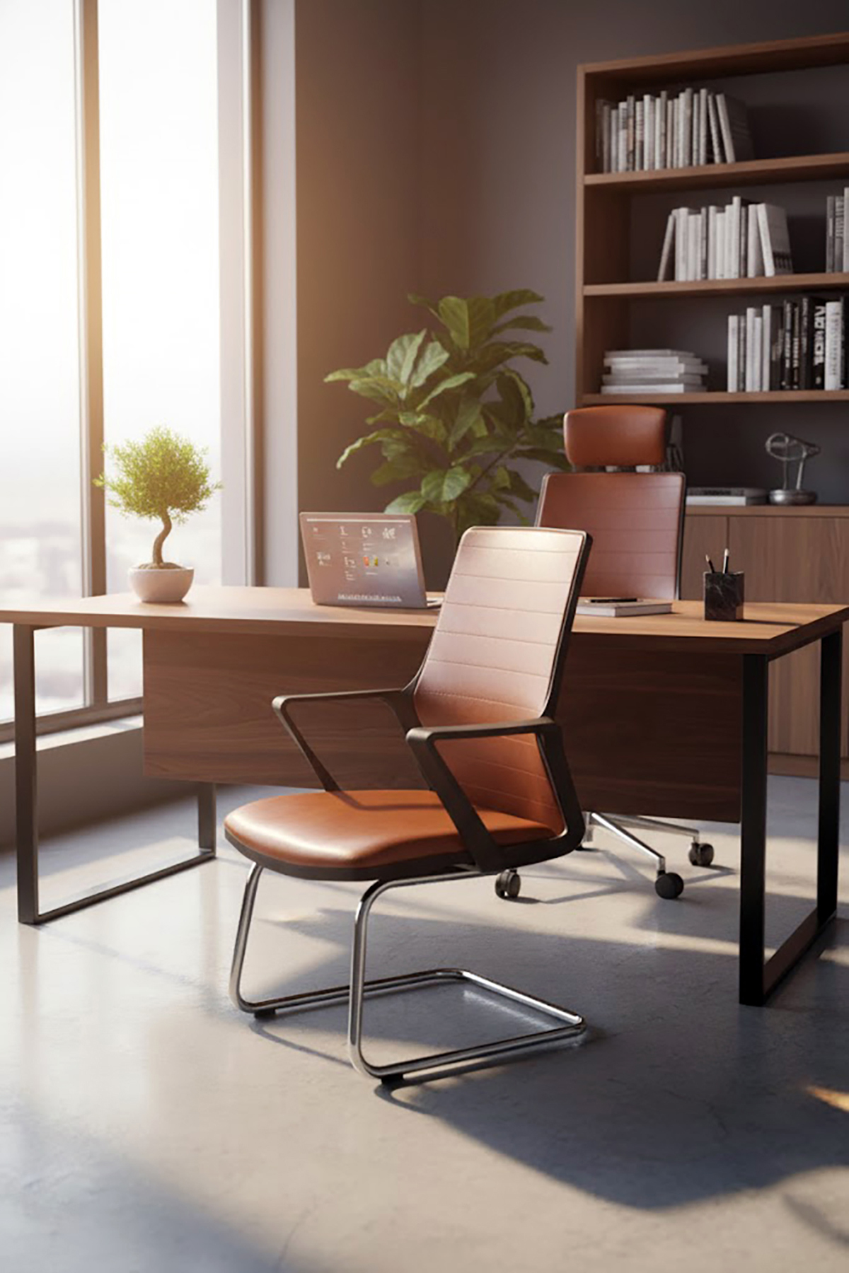 Ofisbazaar Lizz Kahverengi Deri Misafir Koltuğu | Ergonomik Toplantı ve Bekleme Koltuğu Kahverengi