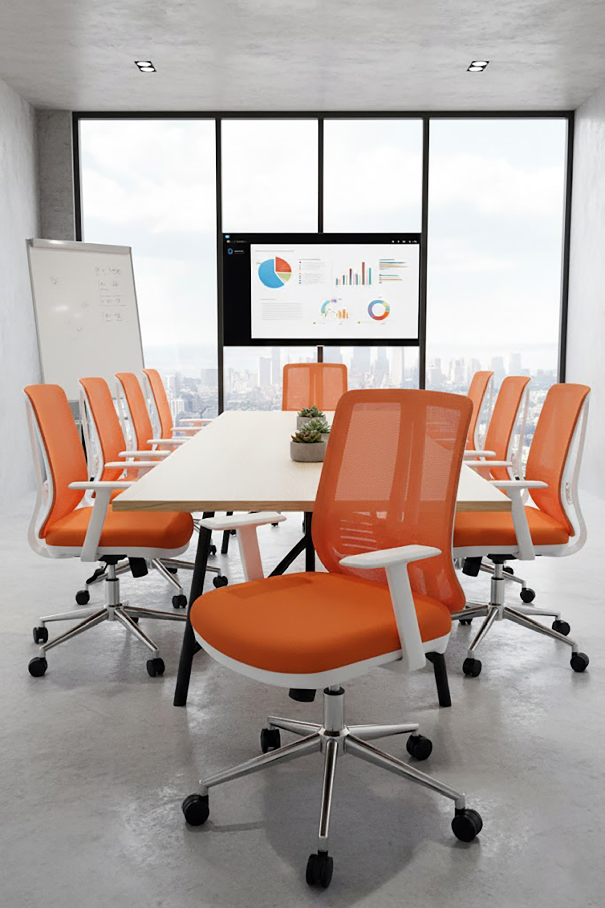Ofisbazaar UP Beyaz Fileli Çalışma Koltuğu | Ergonomik Şef ve Toplantı Koltuğu Turuncu