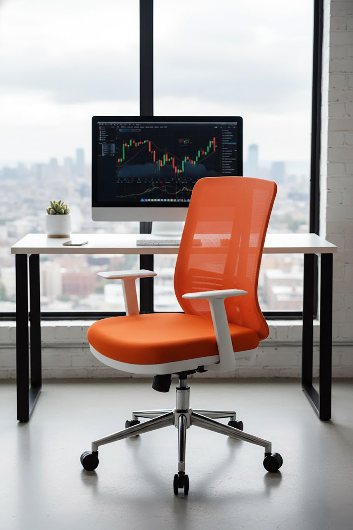 Ofisbazaar UP Beyaz Fileli Çalışma Koltuğu | Ergonomik Şef ve Toplantı Koltuğu Turuncu