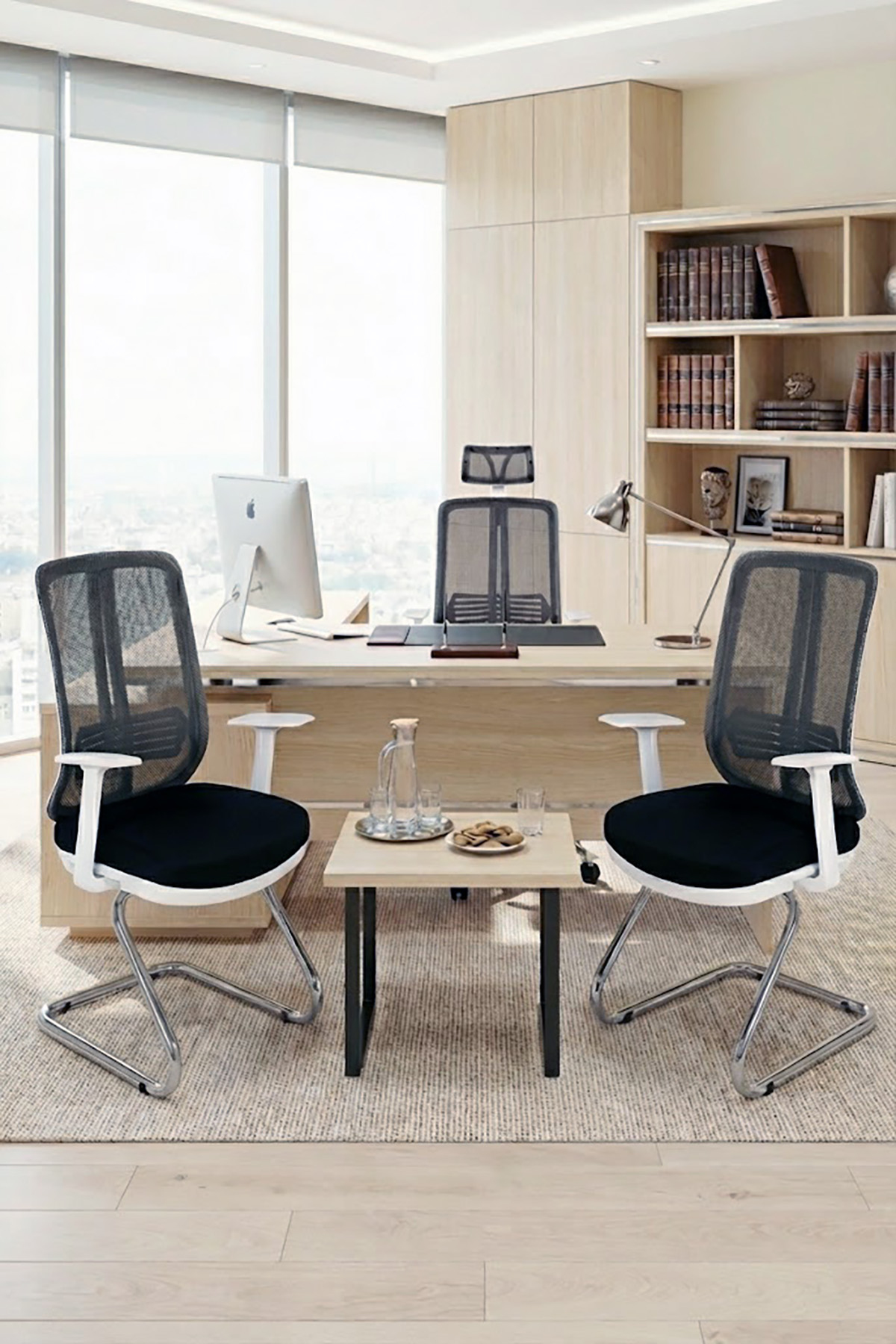 Ofisbazaar UP Beyaz Fileli Misafir Koltuğu | Ergonomik Toplantı ve Bekleme Koltuğu Siyah Fileli
