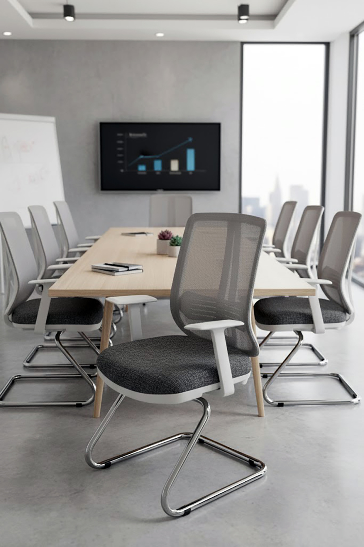 Ofisbazaar UP Beyaz Fileli Misafir Koltuğu | Ergonomik Toplantı ve Bekleme Koltuğu Desenli Gri