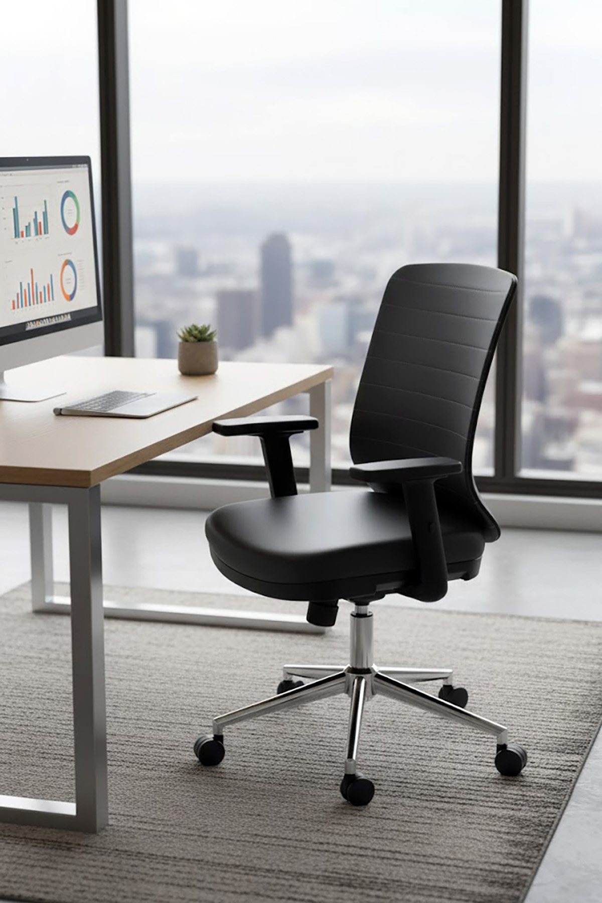 Ofisbazaar UP Deri Çalışma Koltuğu | Ergonomik Şef ve Toplantı Koltuğu Martin 06- Gri Deri