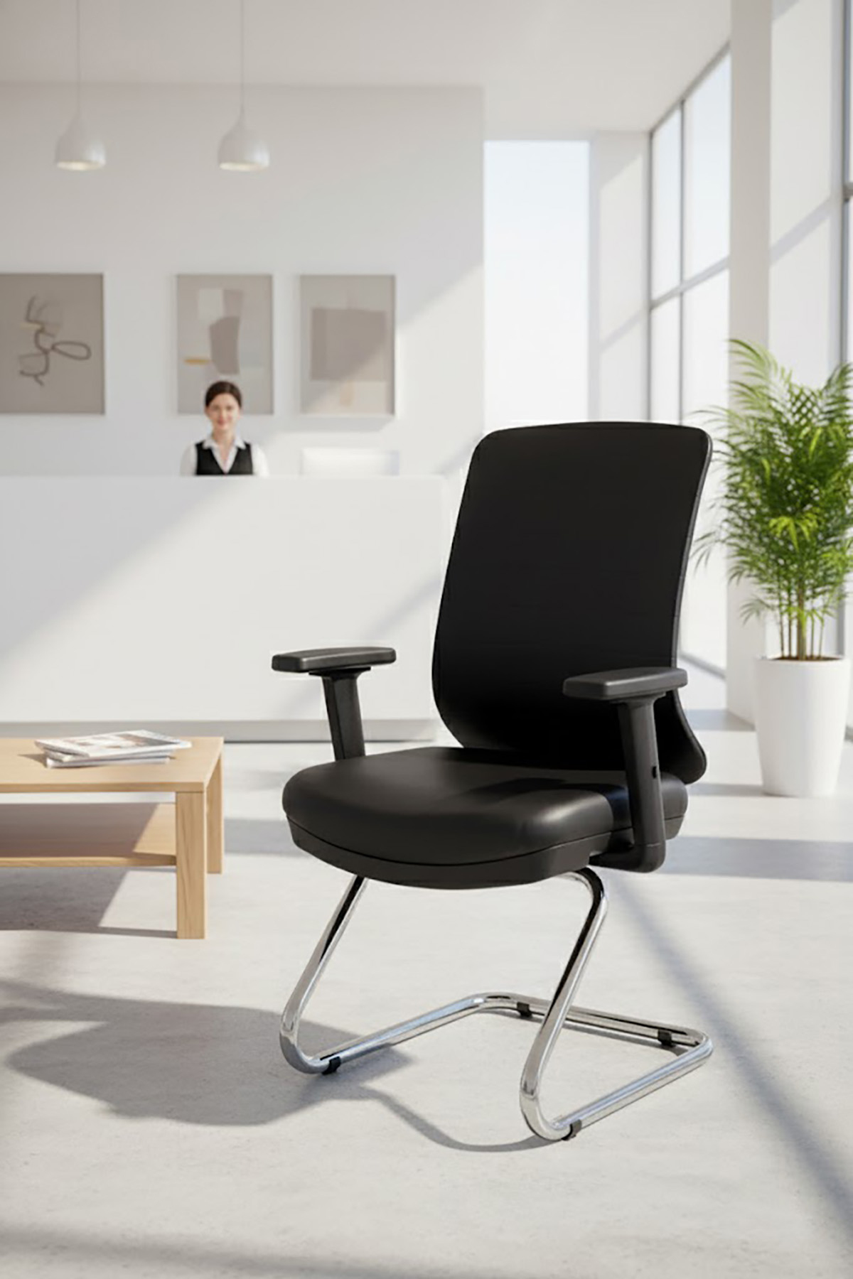 Ofisbazaar UP Deri Misafir Koltuğu | Ergonomik Toplantı ve Bekleme Koltuğu Martin 01- Siyah Deri